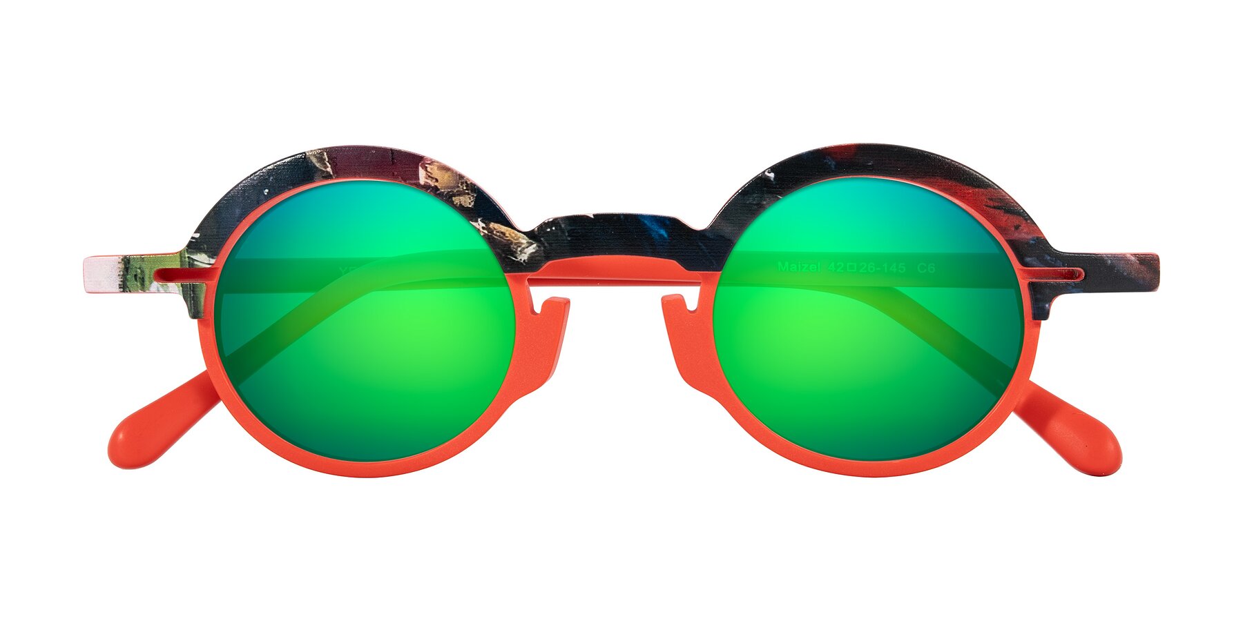 Folded Front of Maizel in Scarlet Mirage with Green Mirrored Lenses