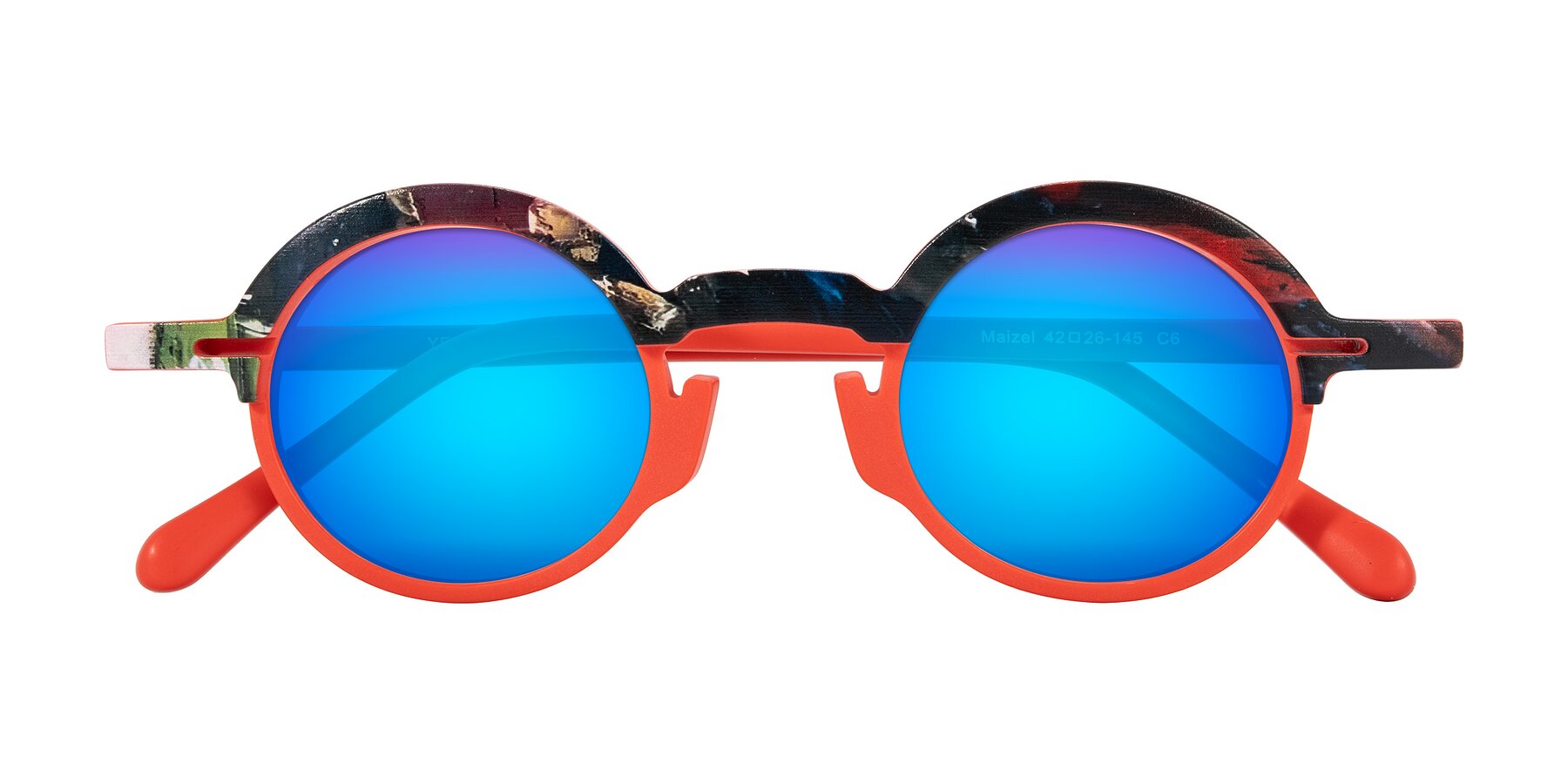 Folded Front of Maizel in Scarlet Mirage with Blue Mirrored Lenses