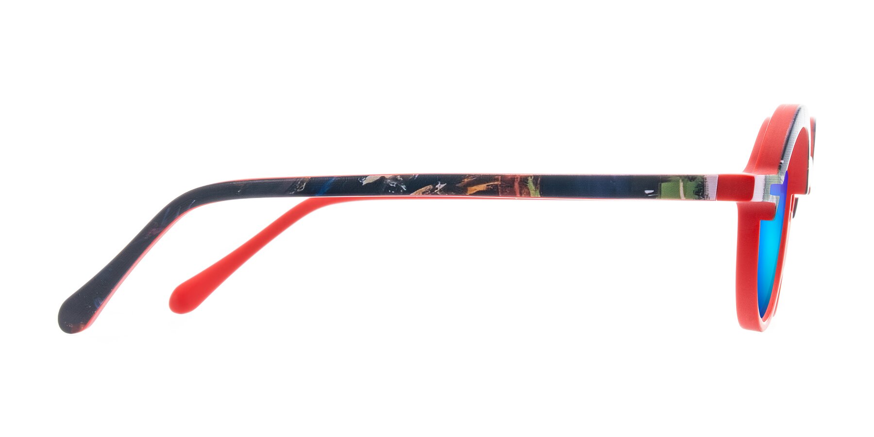 Side of Maizel in Scarlet Mirage with Blue Mirrored Lenses