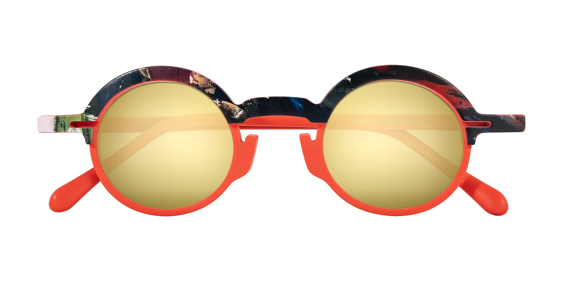Folded Front of Maizel in Scarlet Mirage with Gold Mirrored Lenses