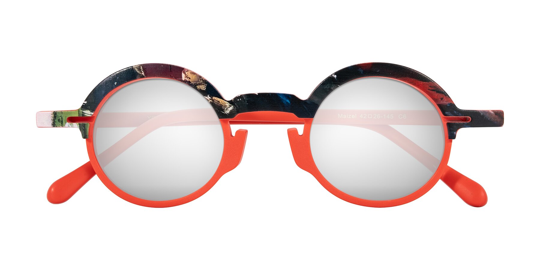 Folded Front of Maizel in Scarlet Mirage with Silver Mirrored Lenses