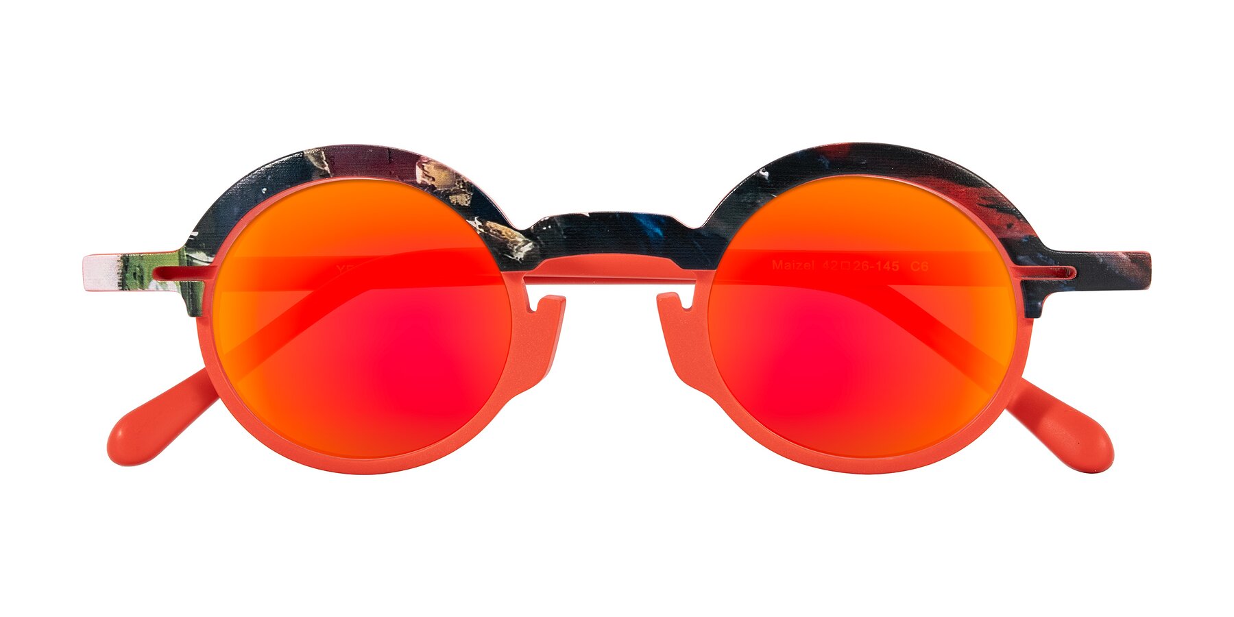 Folded Front of Maizel in Scarlet Mirage with Red Gold Mirrored Lenses
