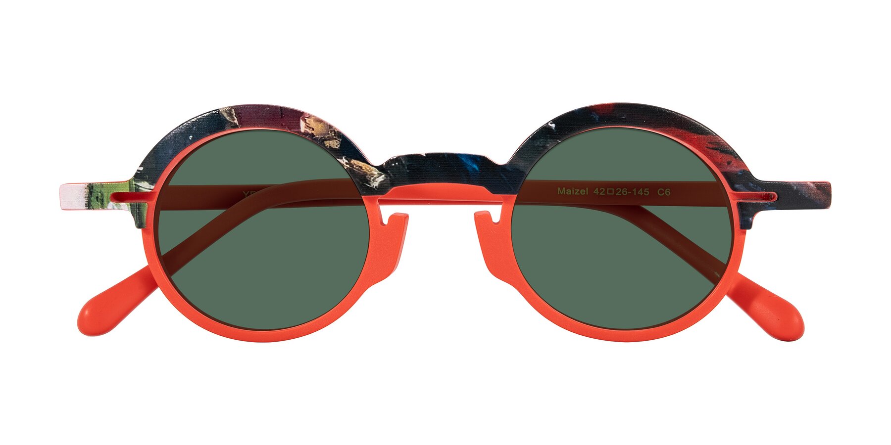 Folded Front of Maizel in Scarlet Mirage with Green Polarized Lenses
