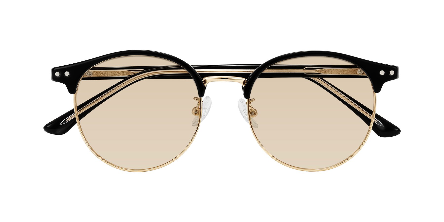 Folded Front of Karnes in Black/Gold with Light Brown Tinted Lenses