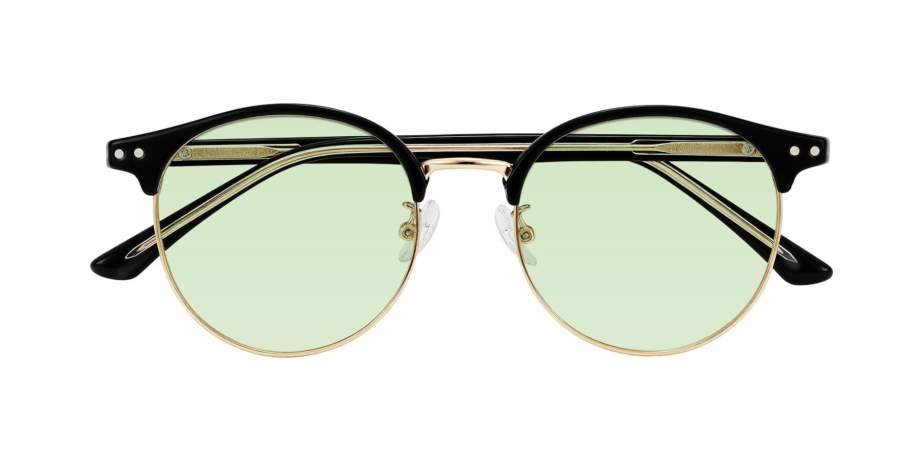 Folded Front of Karnes in Black/Gold with Light Green Tinted Lenses