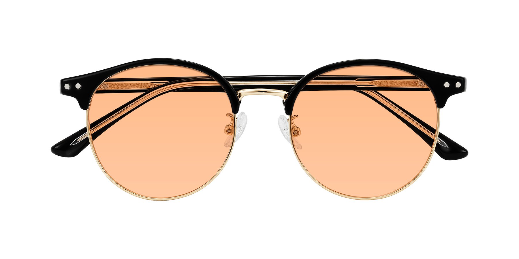 Folded Front of Karnes in Black/Gold with Light Orange Tinted Lenses
