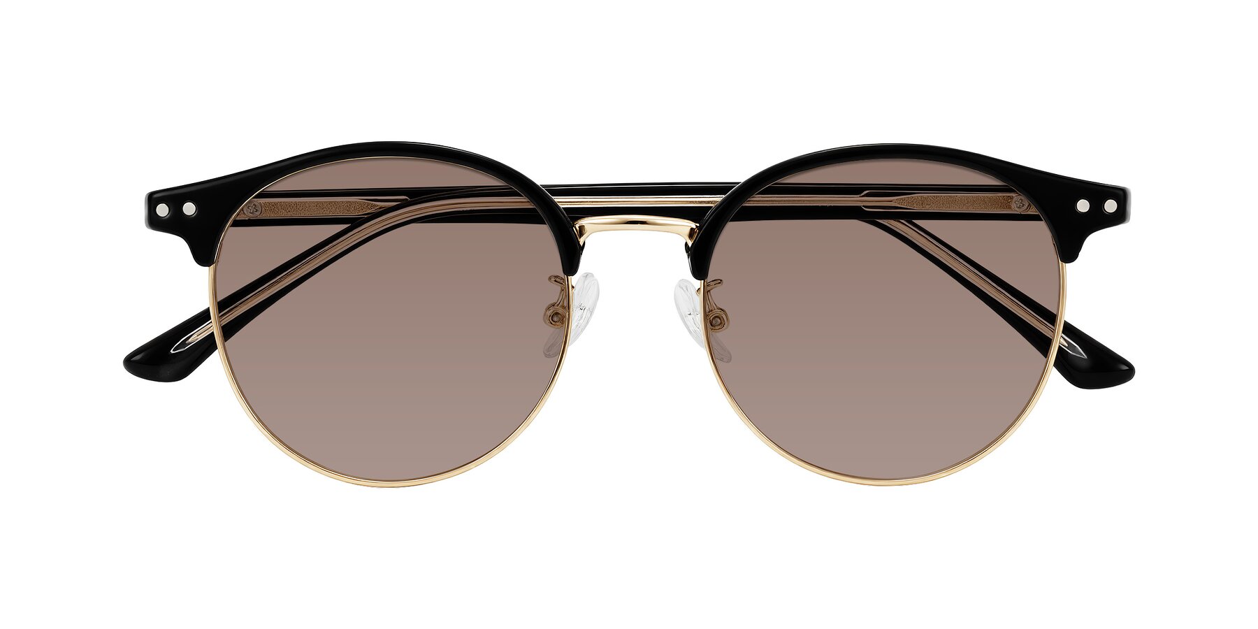 Folded Front of Karnes in Black/Gold with Medium Brown Tinted Lenses