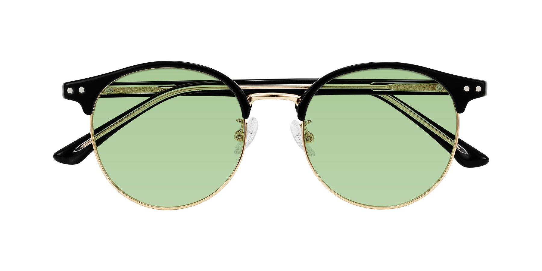 Folded Front of Karnes in Black/Gold with Medium Green Tinted Lenses