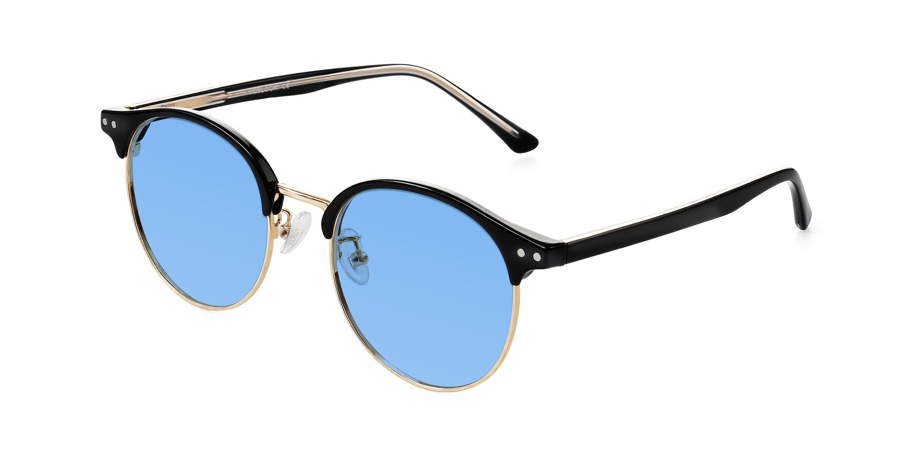 Angle of Karnes in Black/Gold with Medium Blue Tinted Lenses