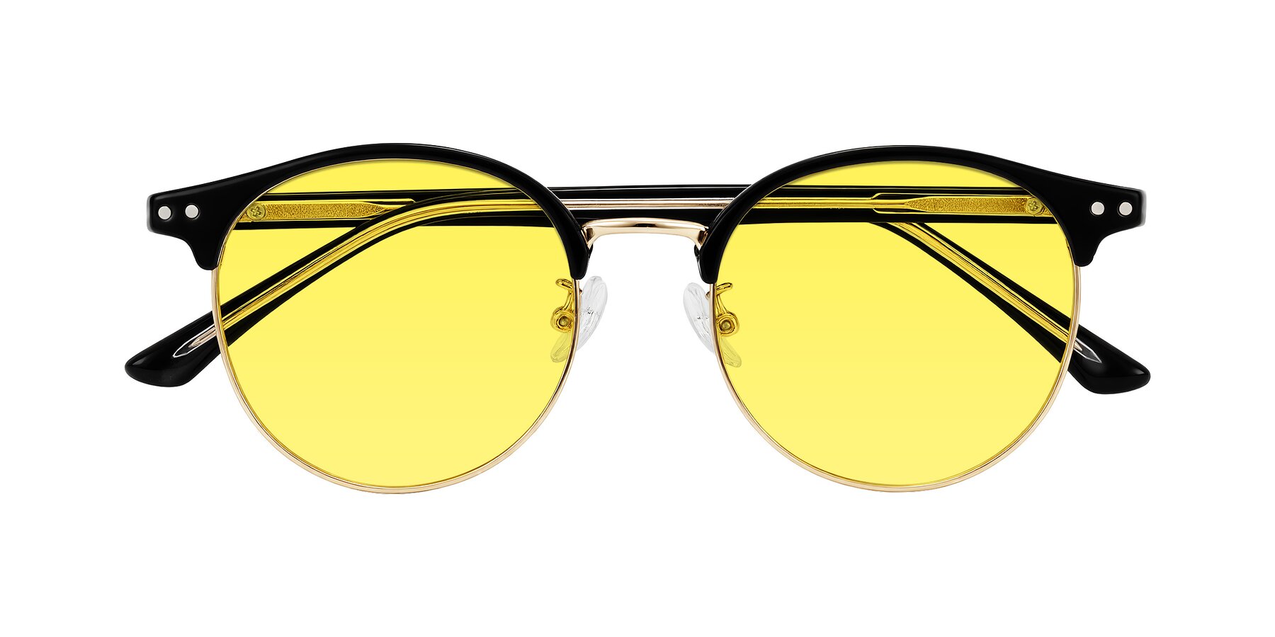 Folded Front of Karnes in Black/Gold with Medium Yellow Tinted Lenses