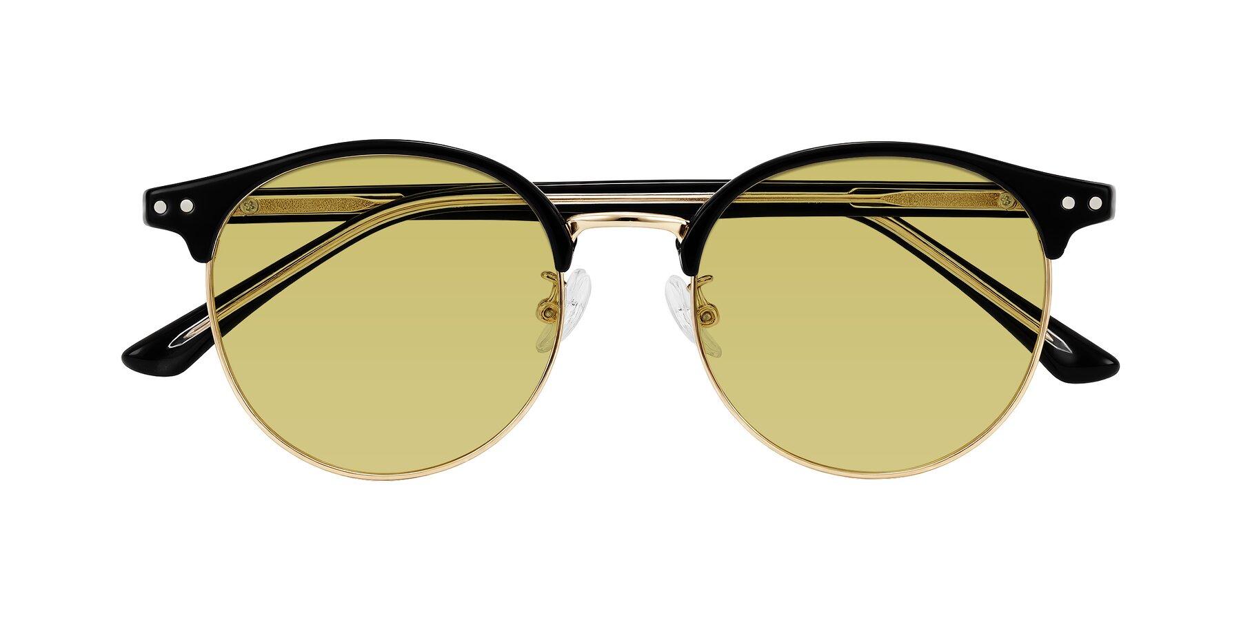 Folded Front of Karnes in Black/Gold with Medium Champagne Tinted Lenses