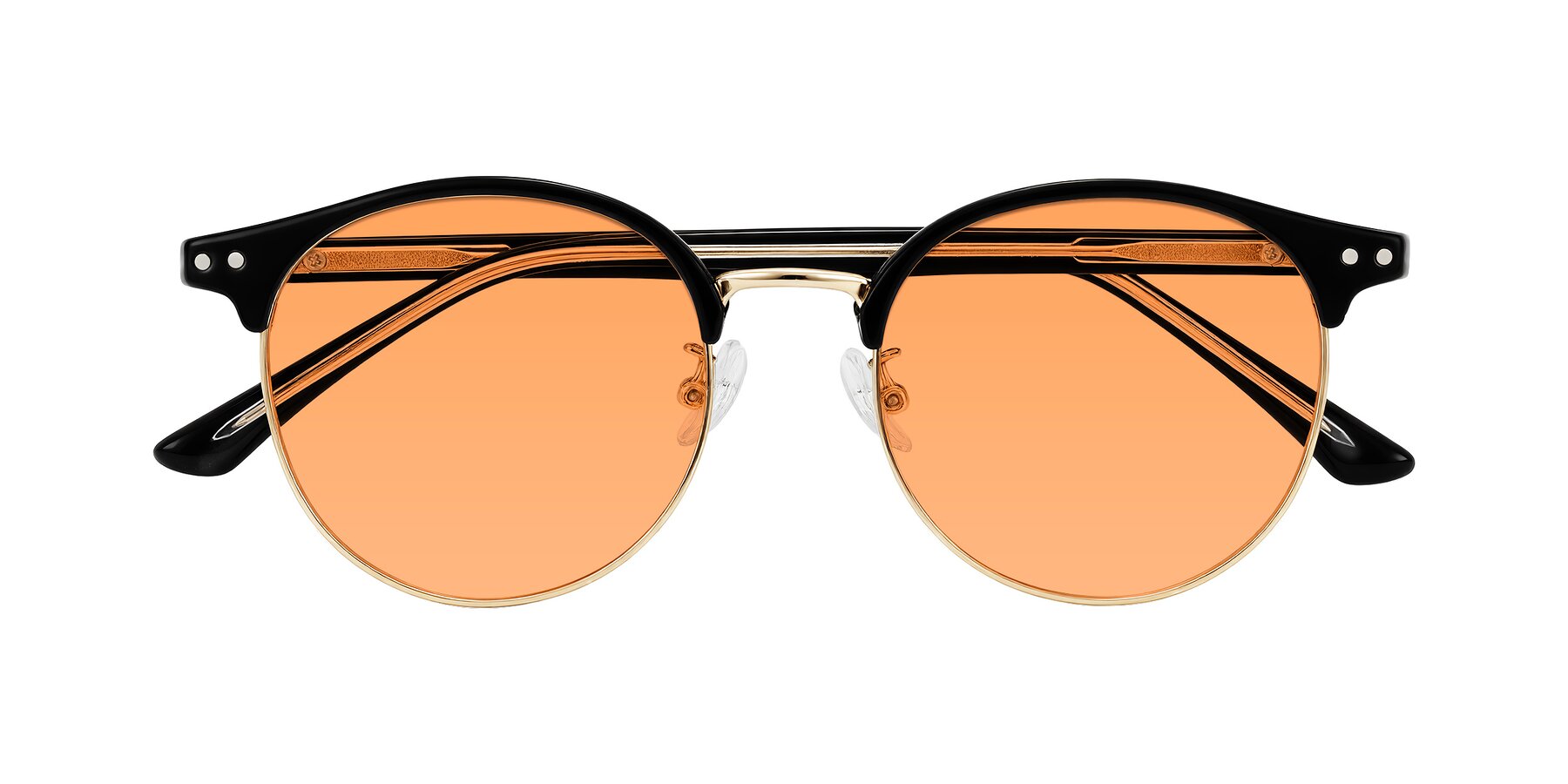 Folded Front of Karnes in Black/Gold with Medium Orange Tinted Lenses