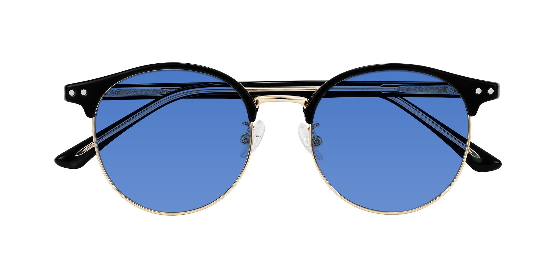 Folded Front of Karnes in Black/Gold with Blue Tinted Lenses