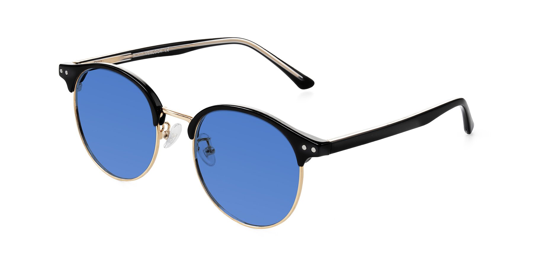 Angle of Karnes in Black/Gold with Blue Tinted Lenses