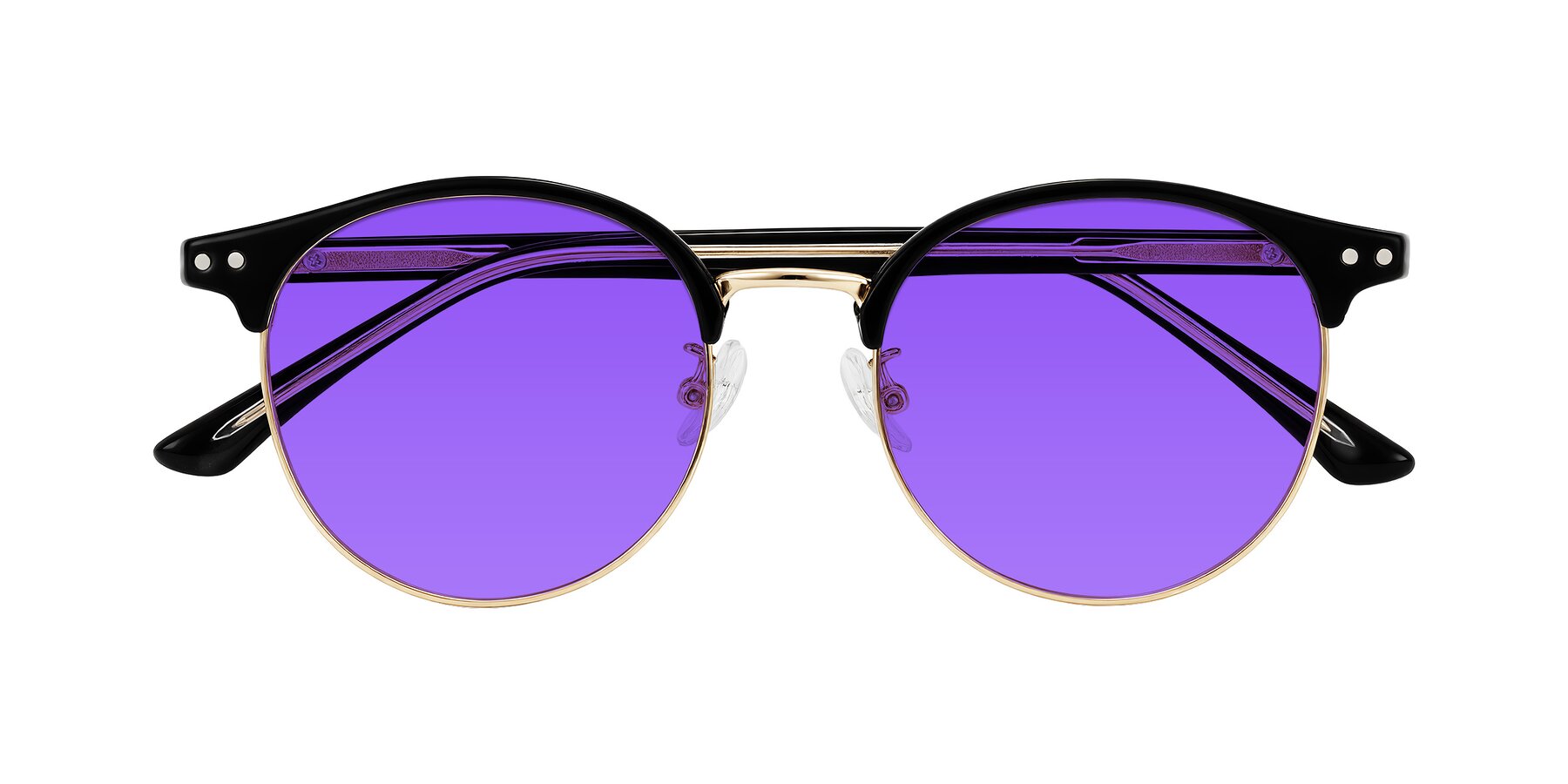 Folded Front of Karnes in Black/Gold with Purple Tinted Lenses