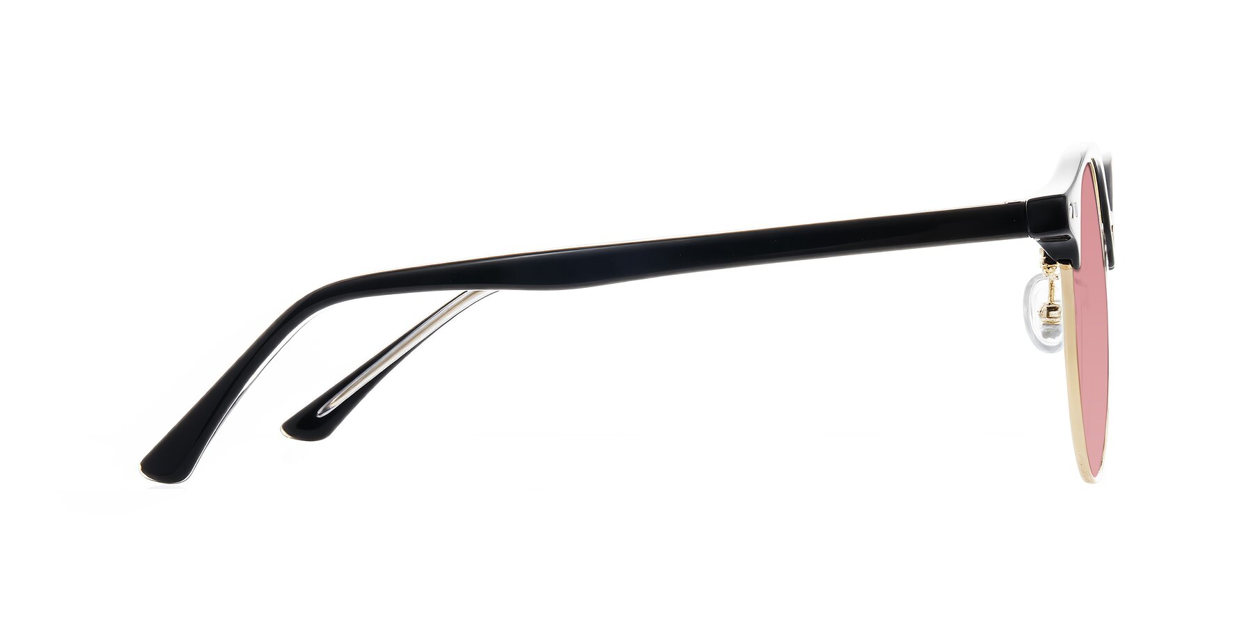 Side of Karnes in Black/Gold with Medium Garnet Tinted Lenses