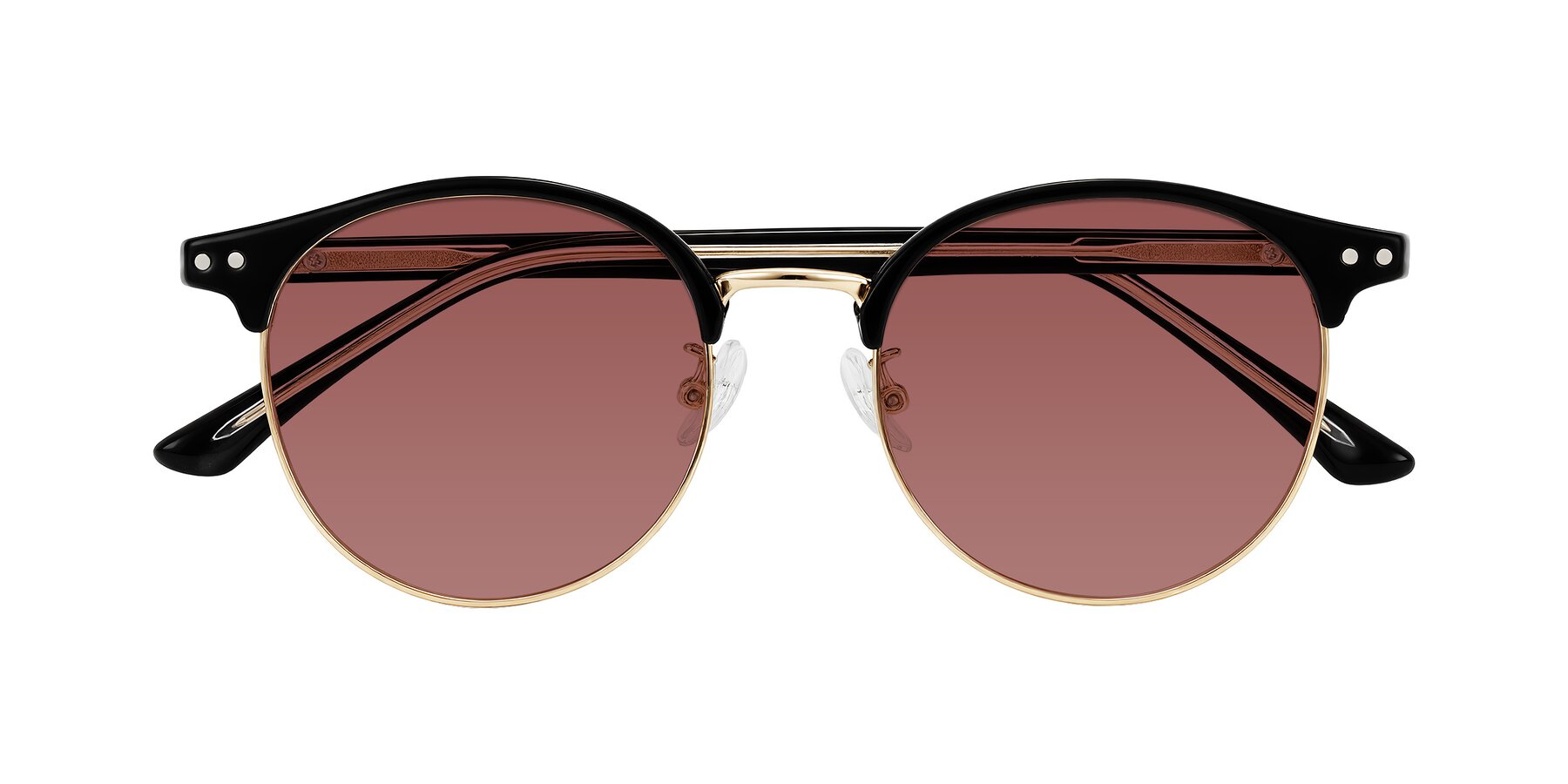 Folded Front of Karnes in Black/Gold with Garnet Tinted Lenses