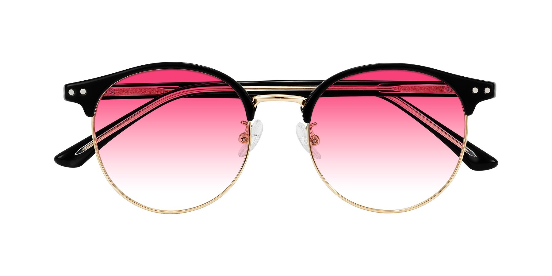 Folded Front of Karnes in Black/Gold with Pink Gradient Lenses