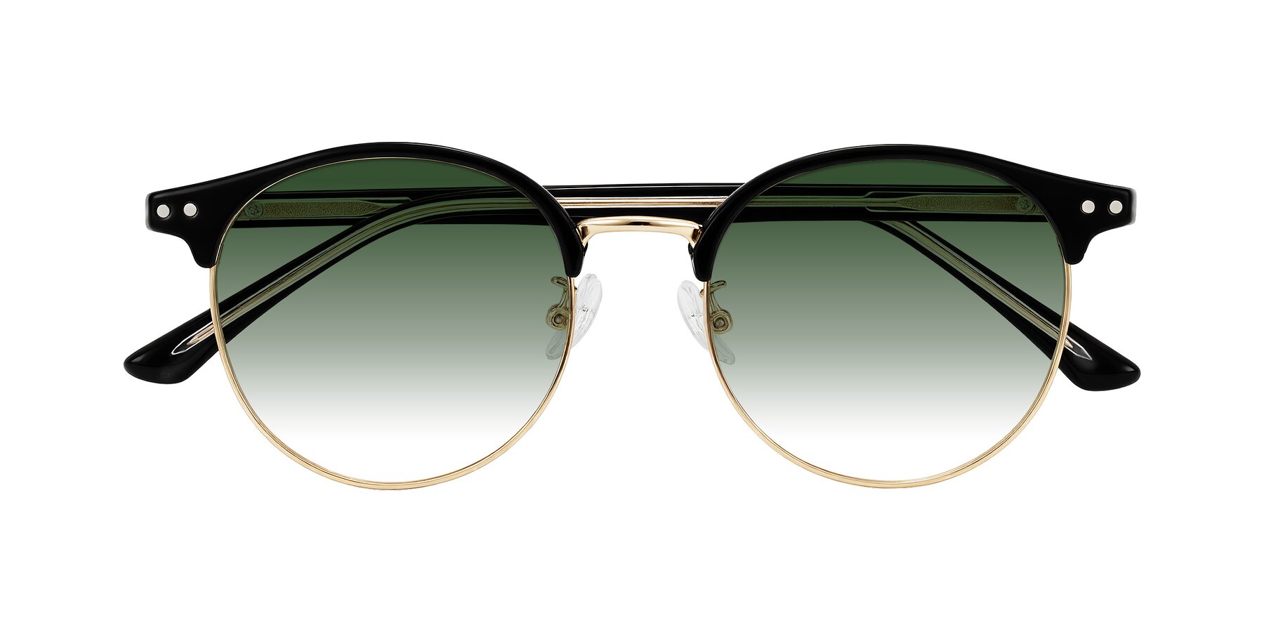 Folded Front of Karnes in Black/Gold with Green Gradient Lenses