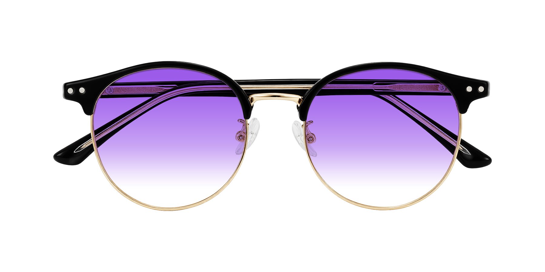 Folded Front of Karnes in Black/Gold with Purple Gradient Lenses