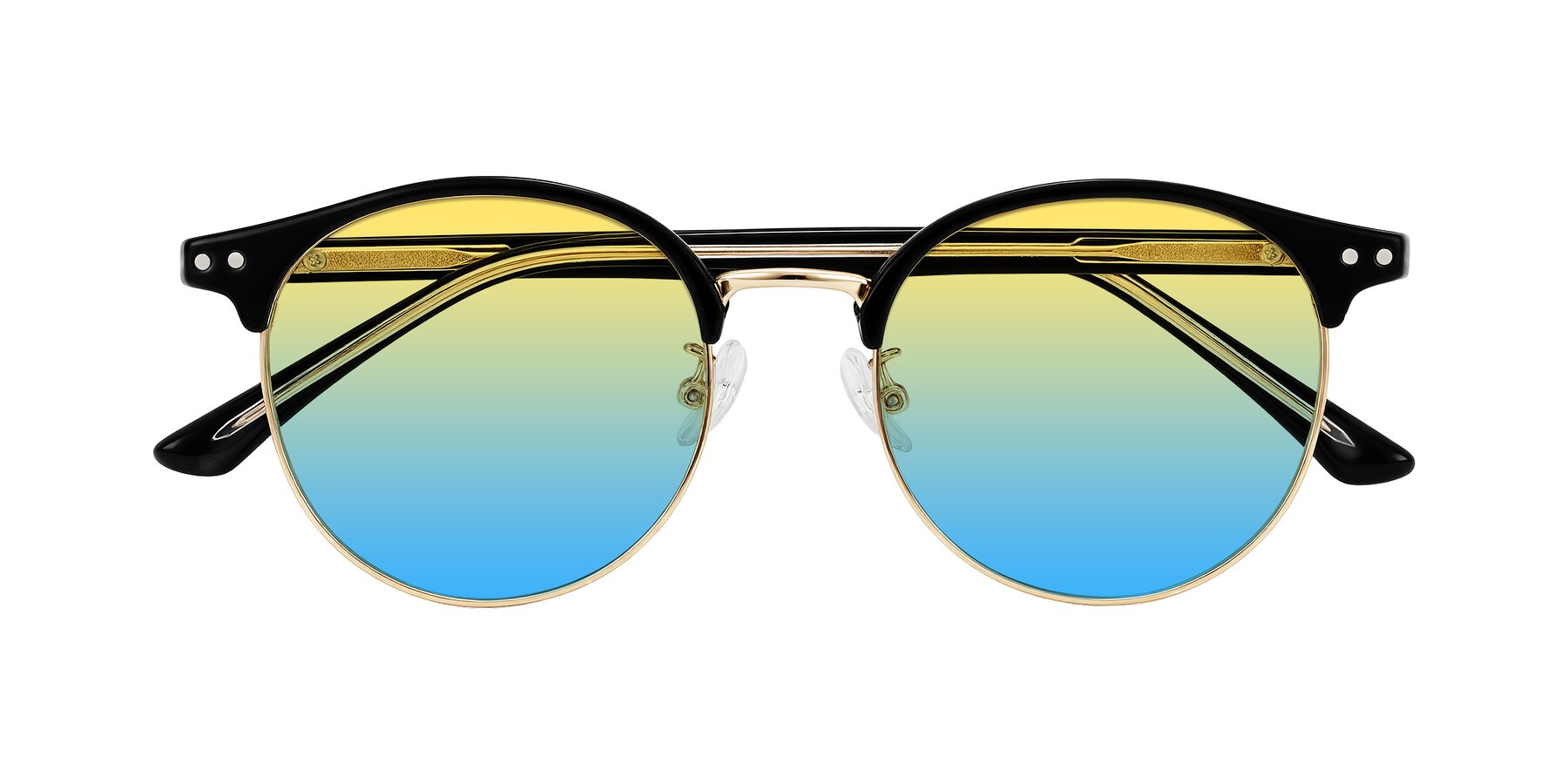 Folded Front of Karnes in Black/Gold with Yellow / Blue Gradient Lenses
