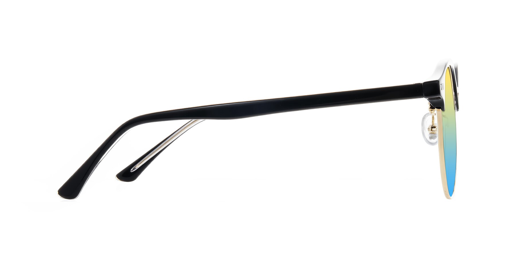 Side of Karnes in Black/Gold with Yellow / Blue Gradient Lenses