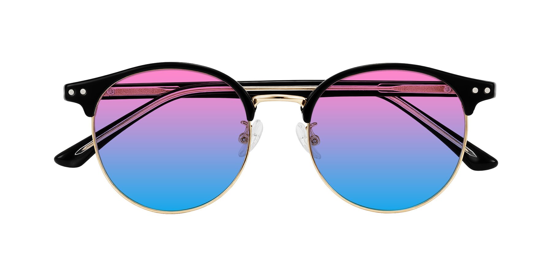 Folded Front of Karnes in Black/Gold with Pink / Blue Gradient Lenses