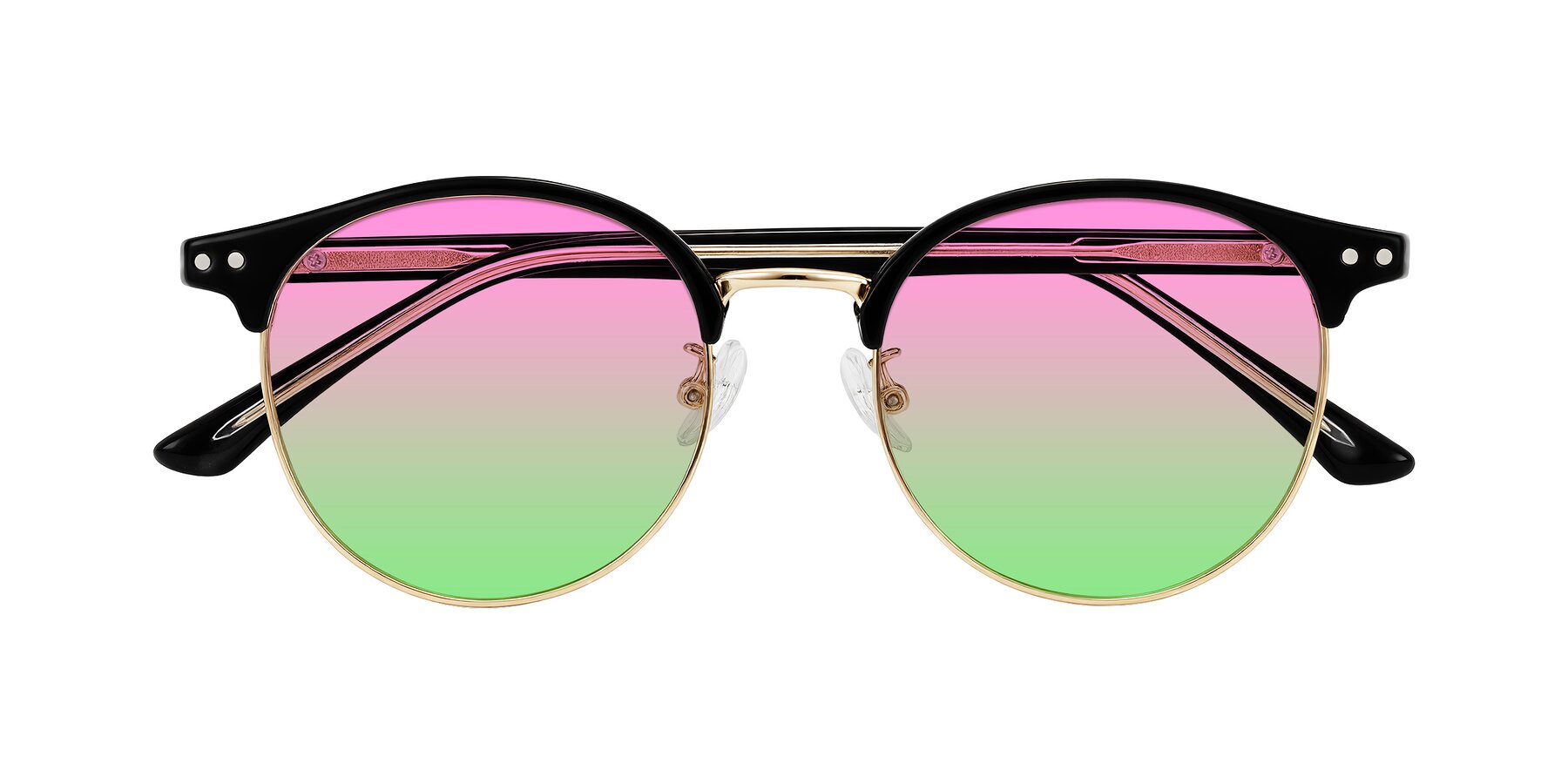 Folded Front of Karnes in Black/Gold with Pink / Green Gradient Lenses
