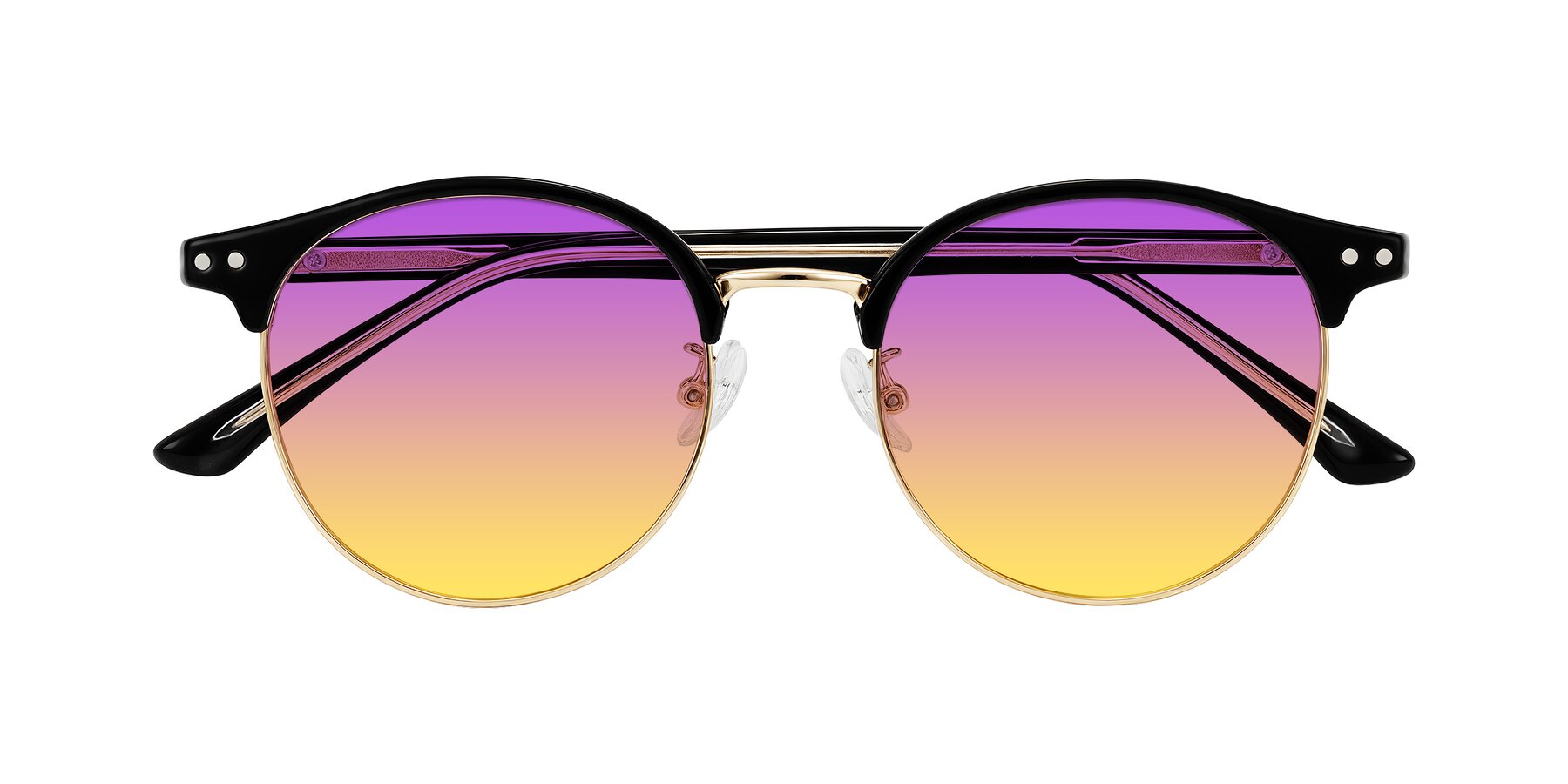 Folded Front of Karnes in Black/Gold with Purple / Yellow Gradient Lenses