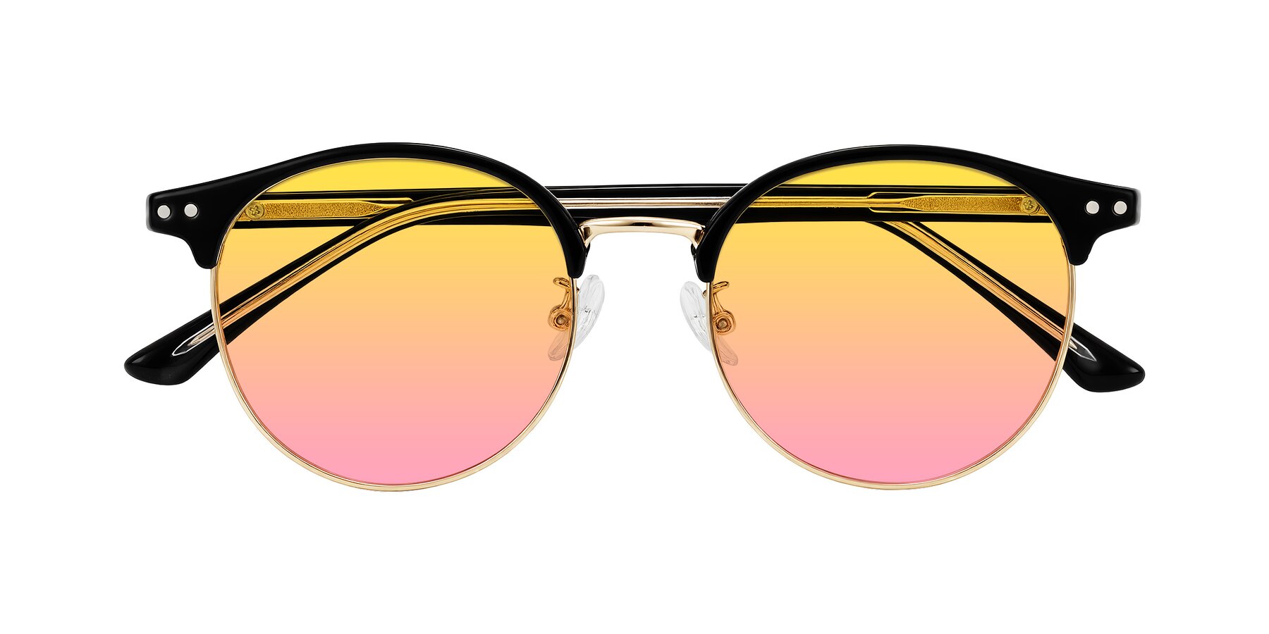 Folded Front of Karnes in Black/Gold with Yellow / Pink Gradient Lenses