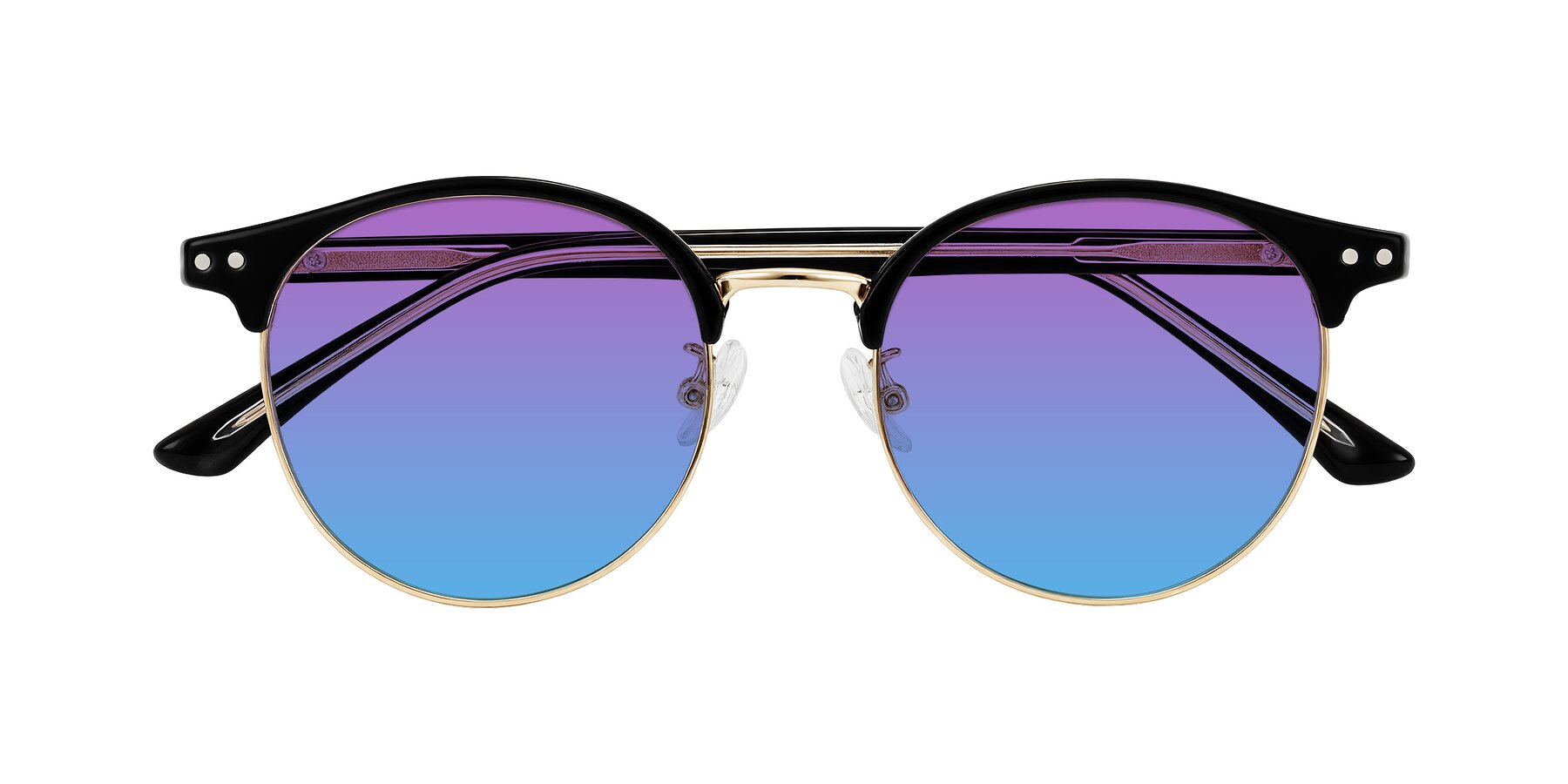 Folded Front of Karnes in Black/Gold with Purple / Blue Gradient Lenses