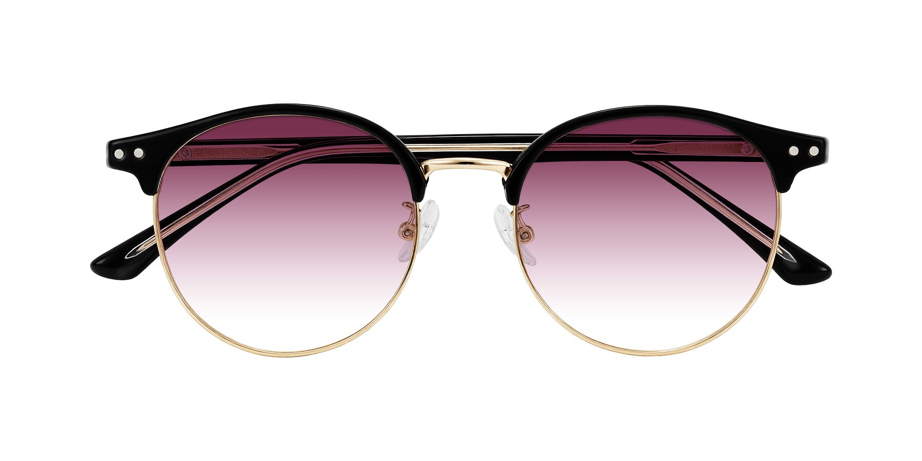 Folded Front of Karnes in Black/Gold with Wine Gradient Lenses