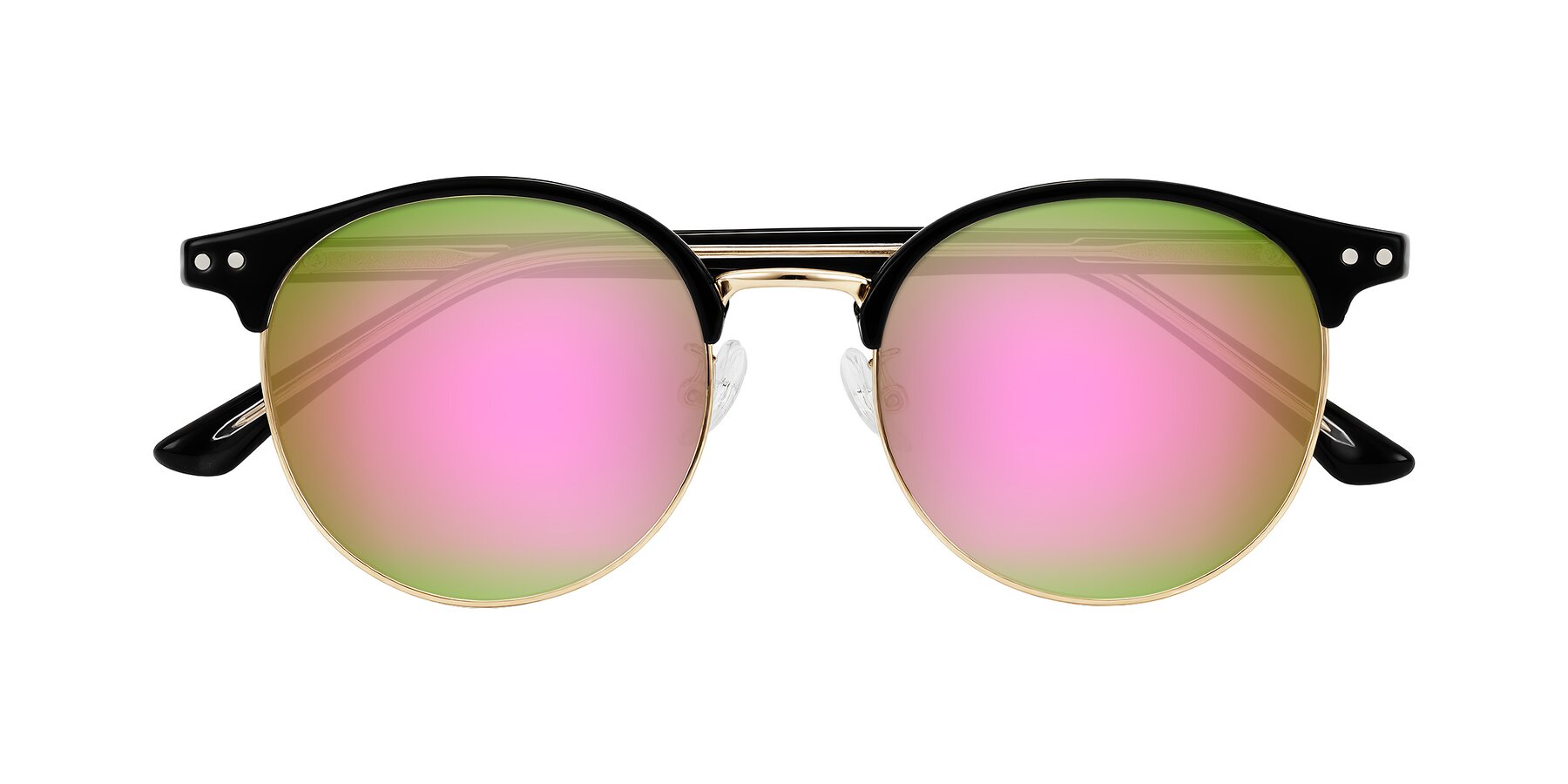Folded Front of Karnes in Black/Gold with Pink Mirrored Lenses