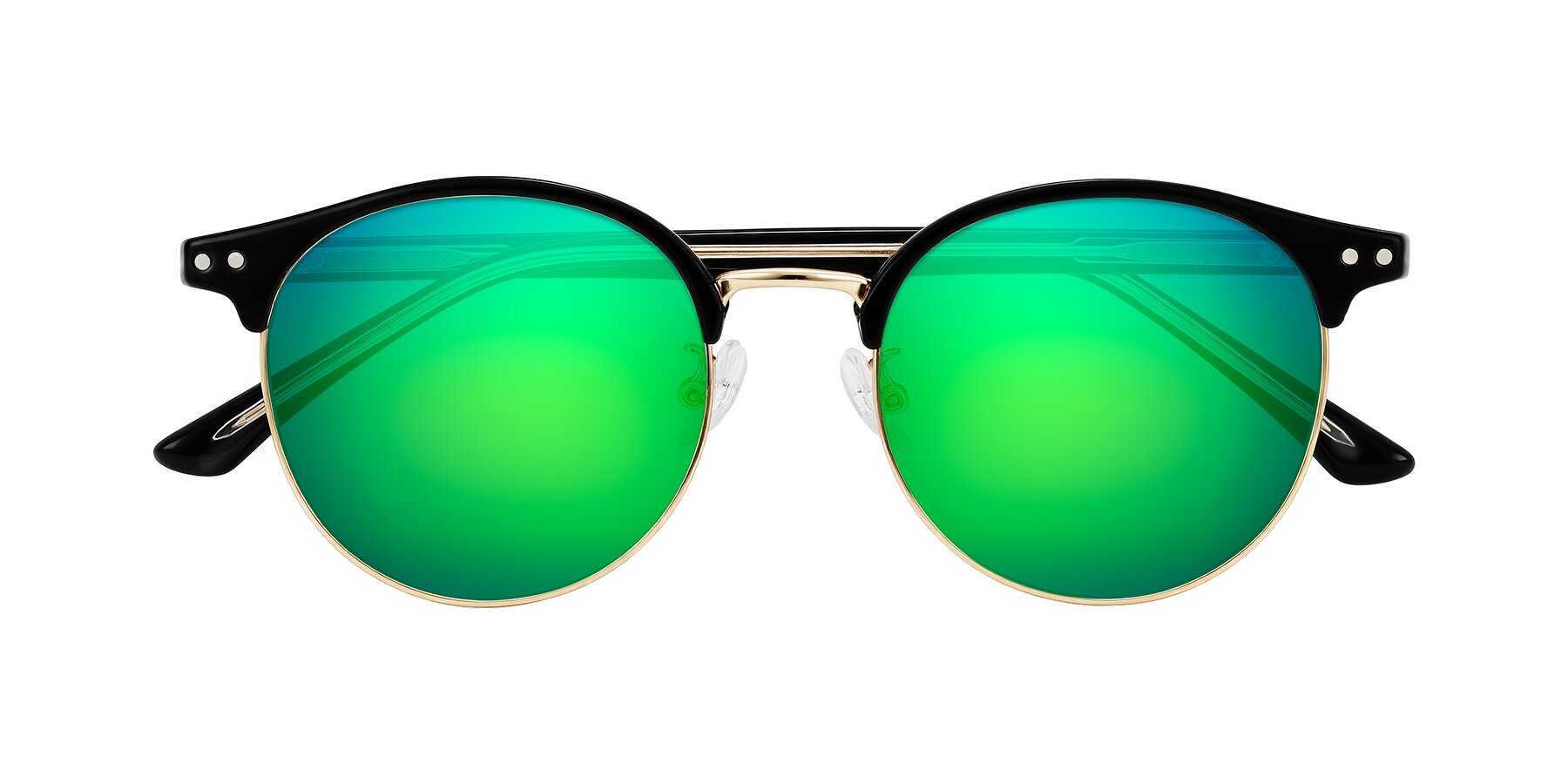 Folded Front of Karnes in Black/Gold with Green Mirrored Lenses