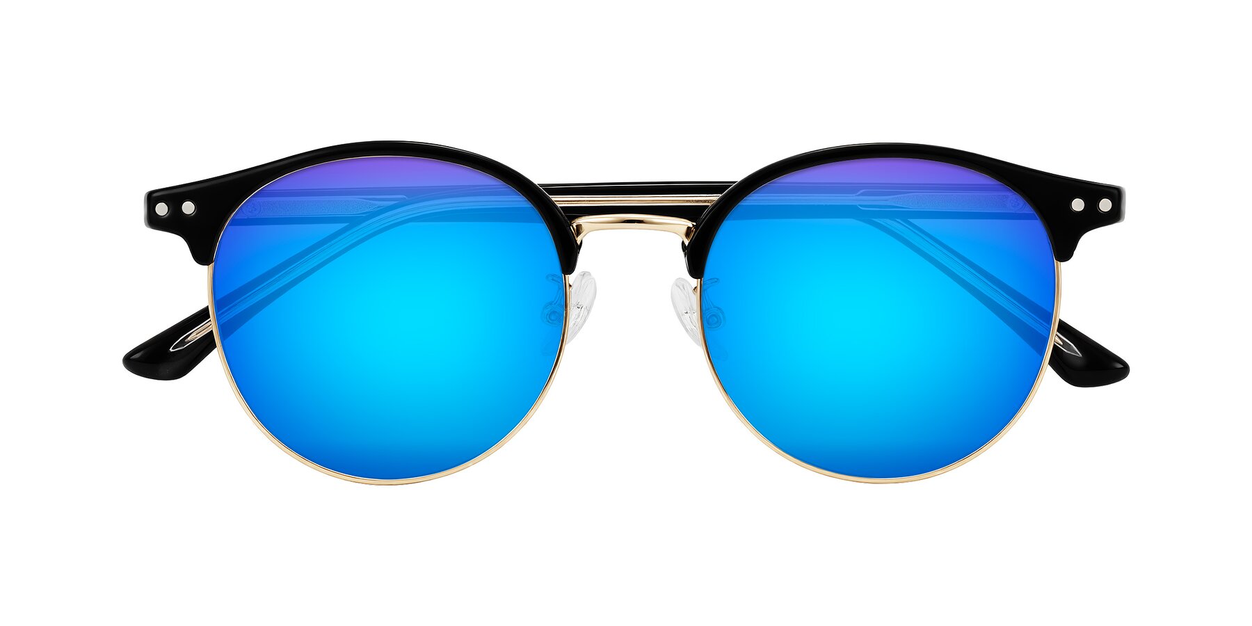 Folded Front of Karnes in Black/Gold with Blue Mirrored Lenses