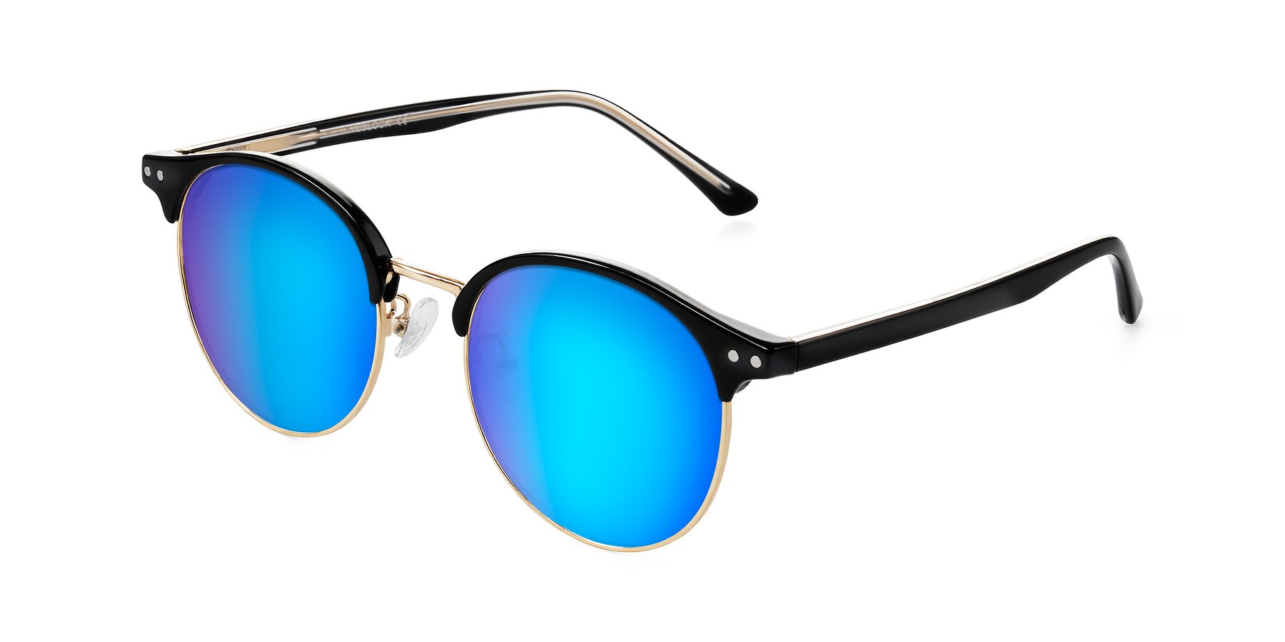 Angle of Karnes in Black/Gold with Blue Mirrored Lenses