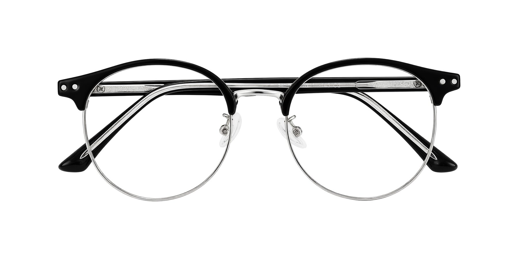 Folded Front of Karnes in Black/Silver with Clear Eyeglass Lenses