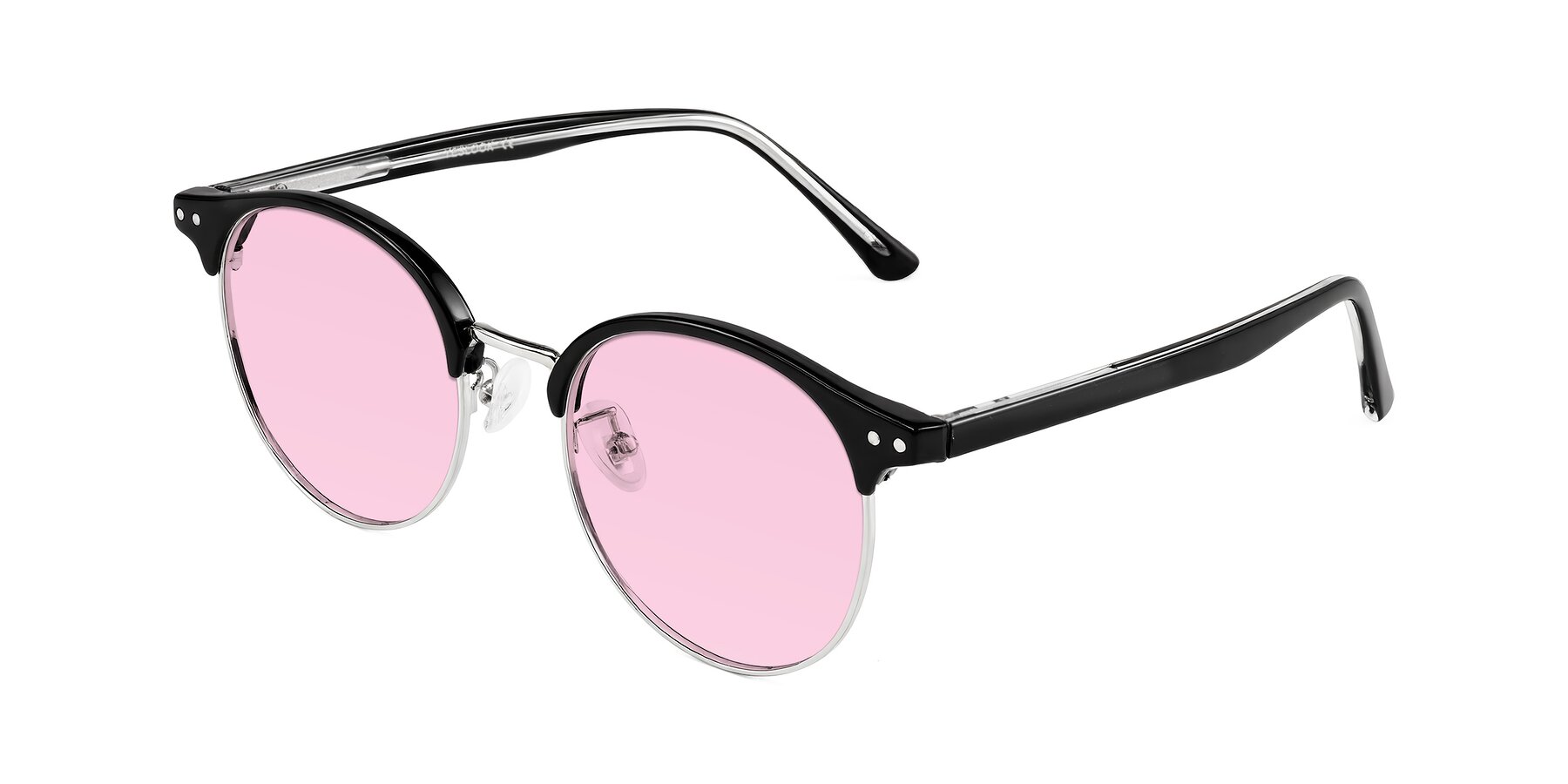 Angle of Karnes in Black/Silver with Light Pink Tinted Lenses