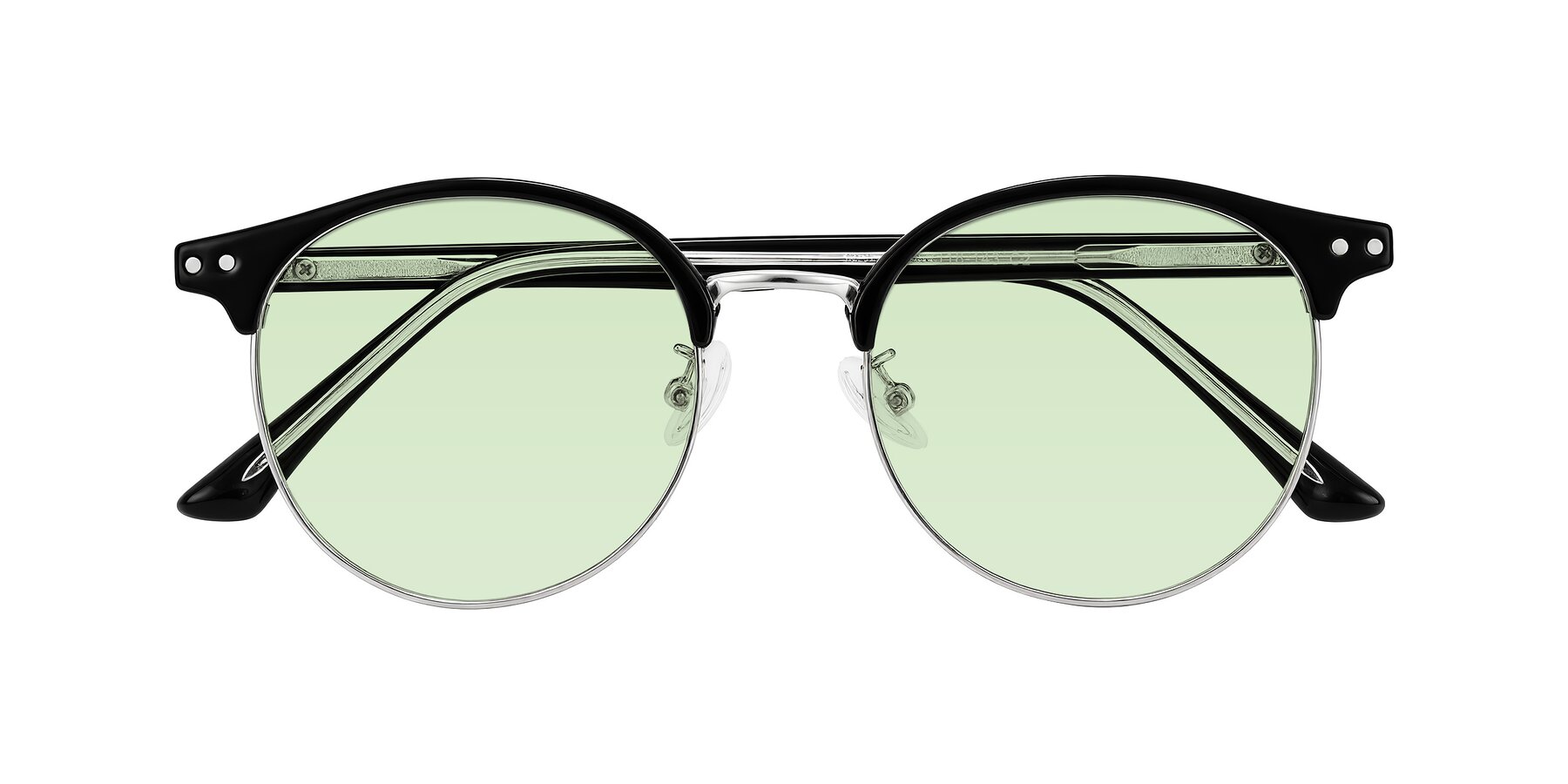 Folded Front of Karnes in Black/Silver with Light Green Tinted Lenses