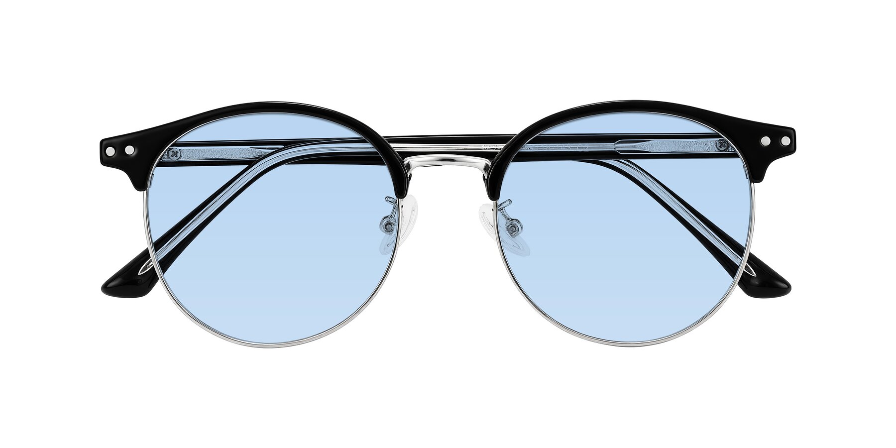 Folded Front of Karnes in Black/Silver with Light Blue Tinted Lenses