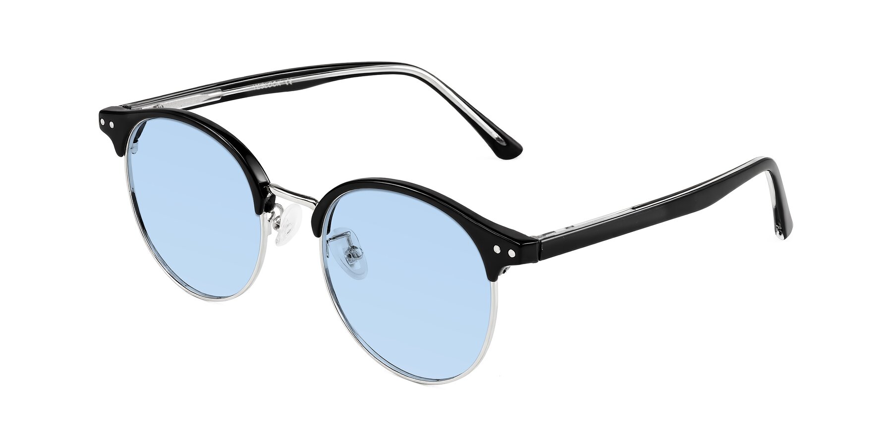 Angle of Karnes in Black/Silver with Light Blue Tinted Lenses