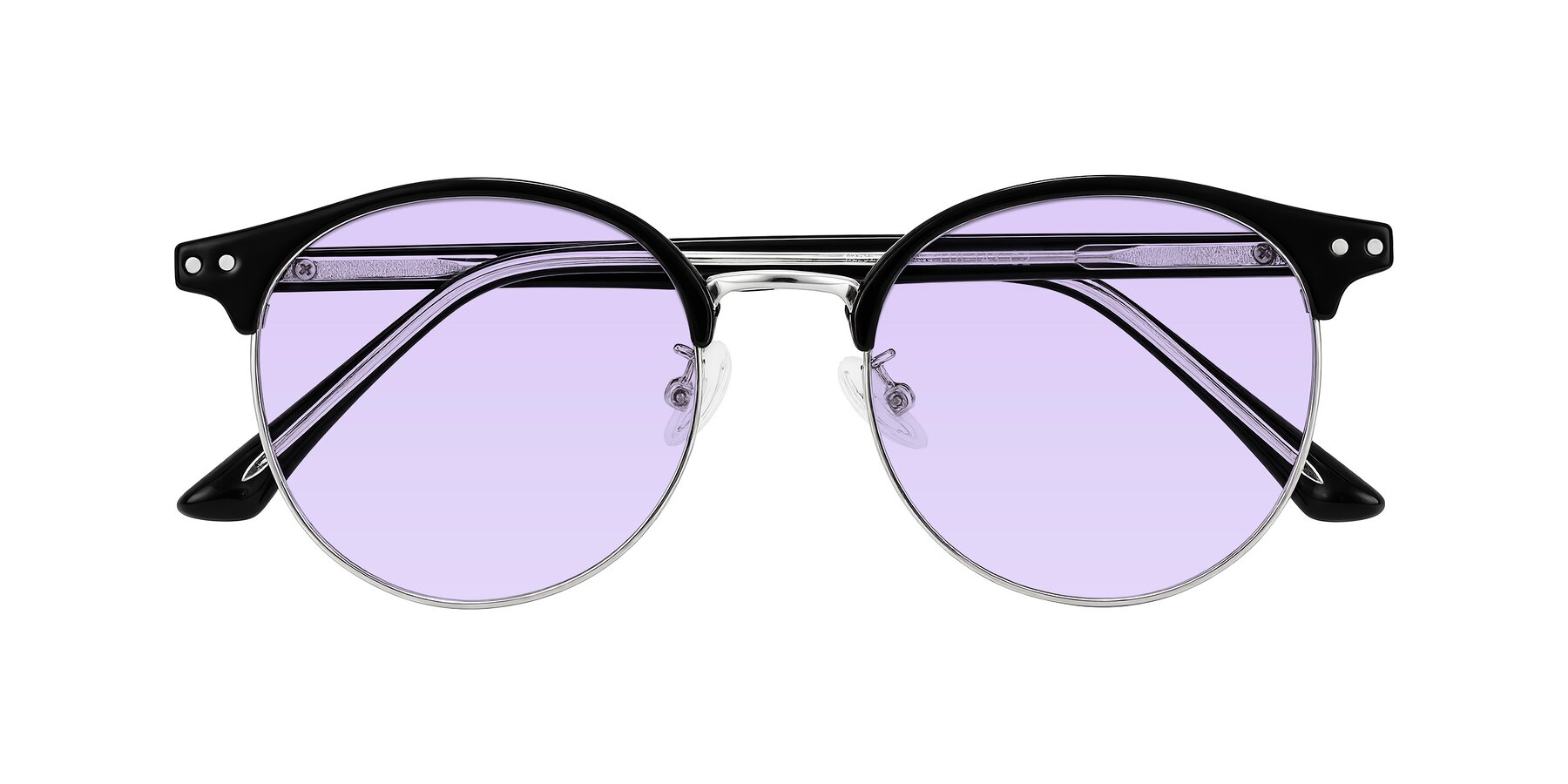 Folded Front of Karnes in Black/Silver with Light Purple Tinted Lenses