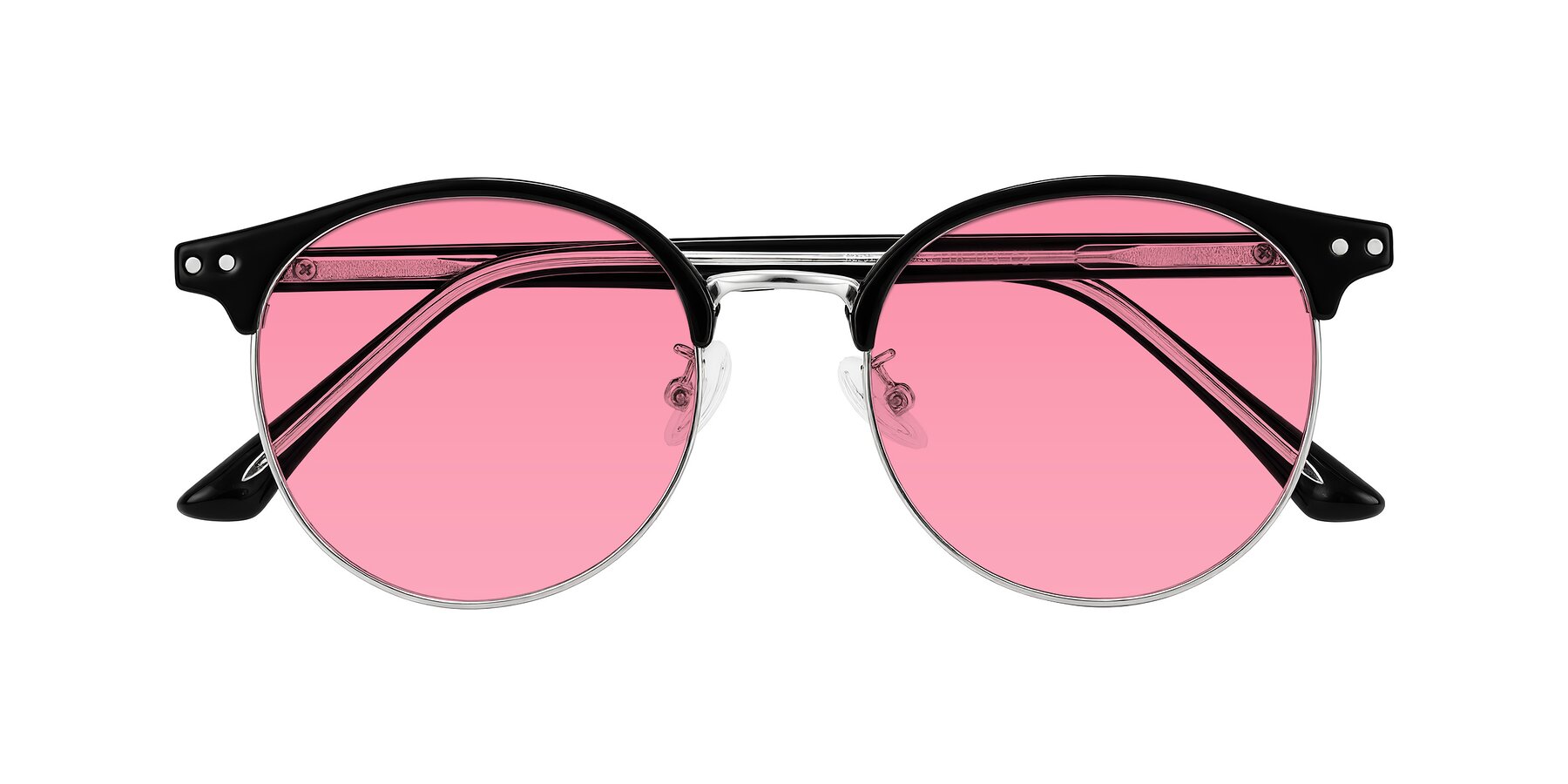 Folded Front of Karnes in Black/Silver with Pink Tinted Lenses