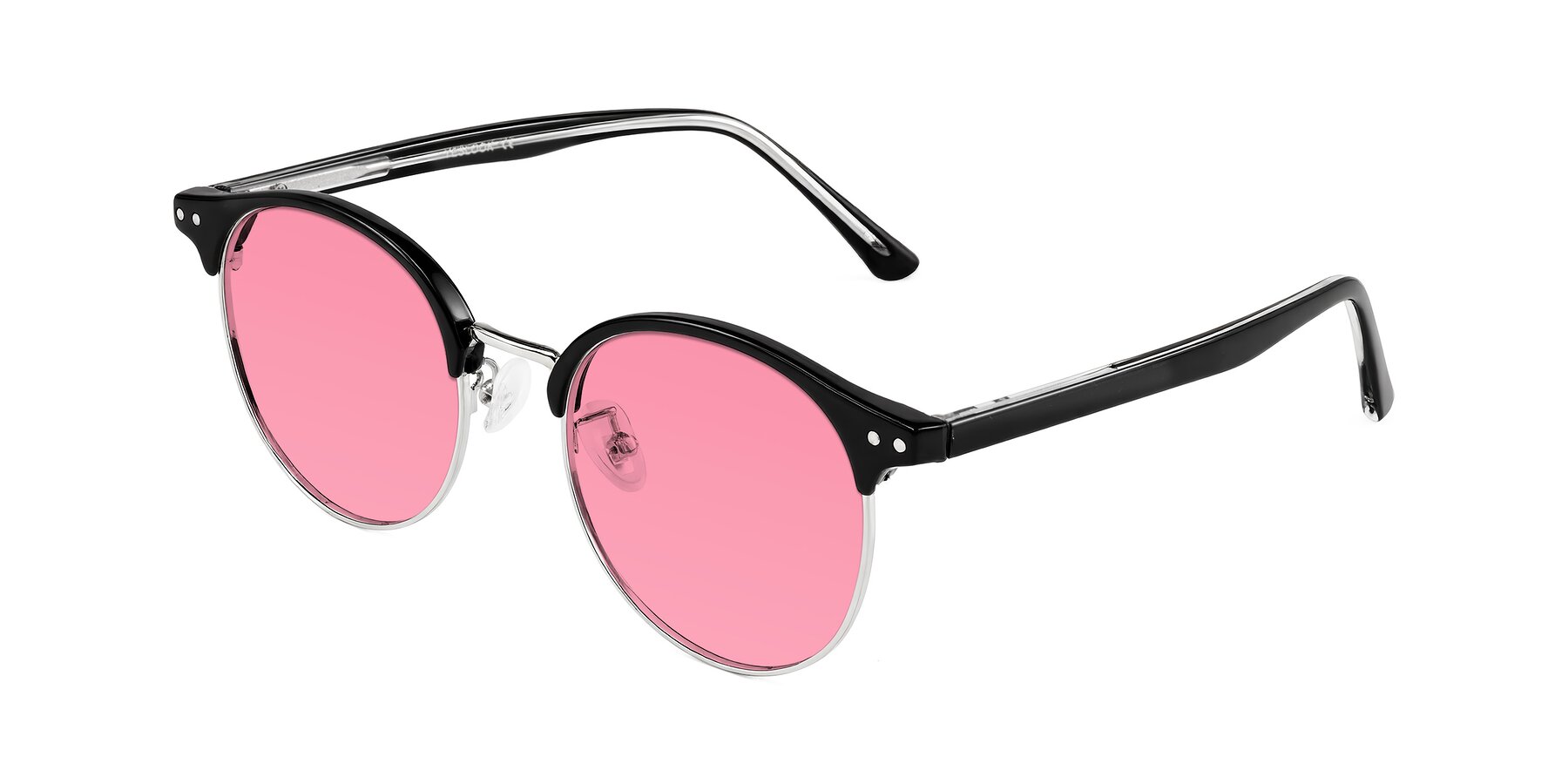 Angle of Karnes in Black/Silver with Pink Tinted Lenses