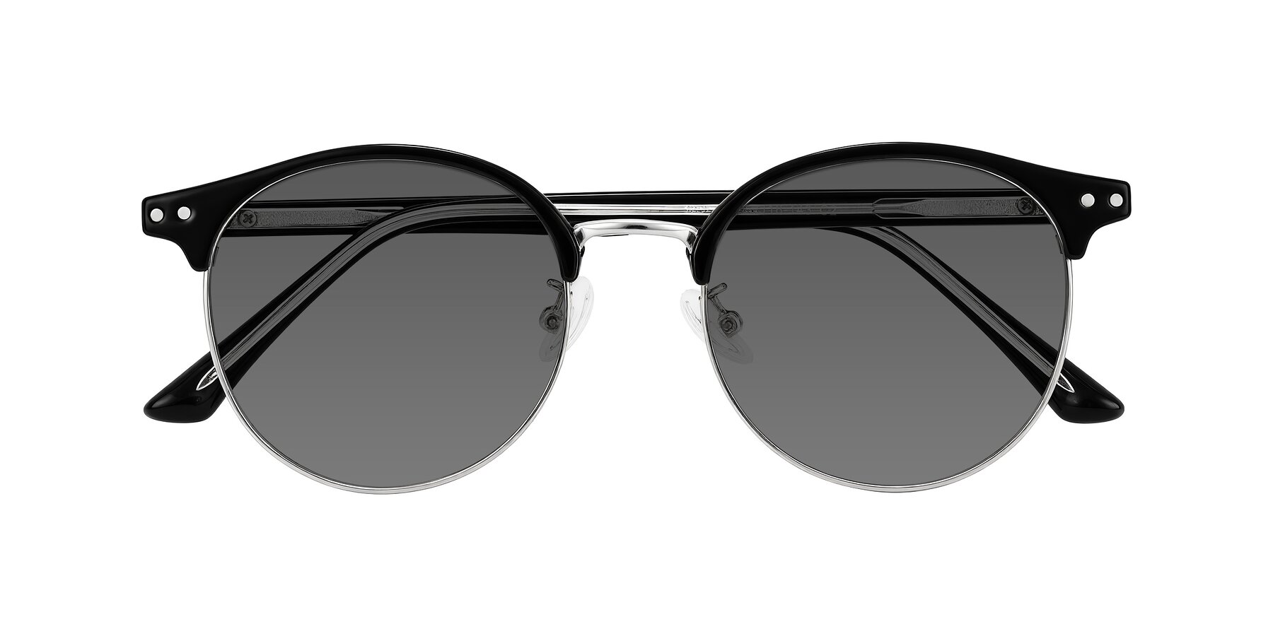 Folded Front of Karnes in Black/Silver with Medium Gray Tinted Lenses