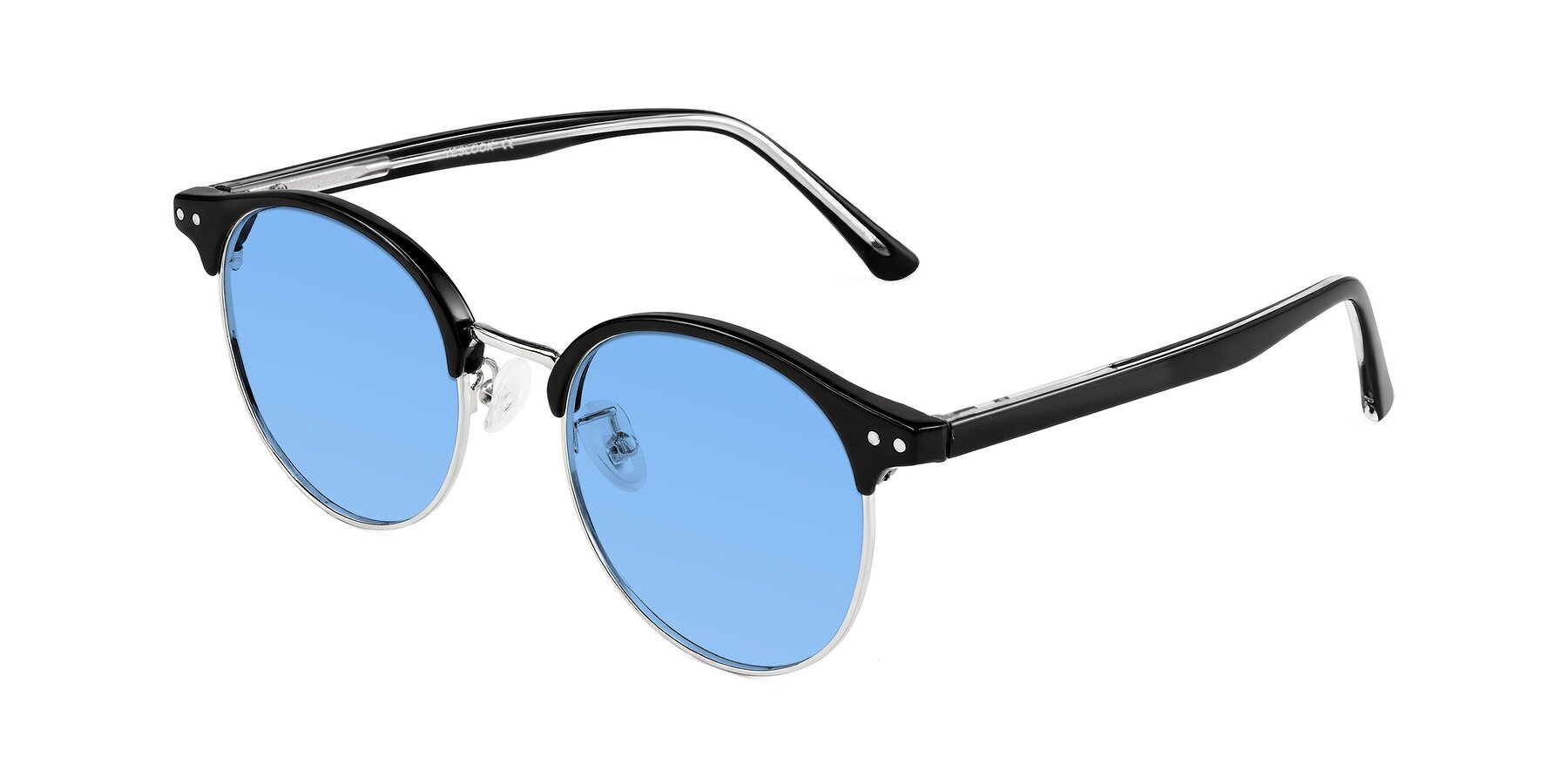 Angle of Karnes in Black/Silver with Medium Blue Tinted Lenses