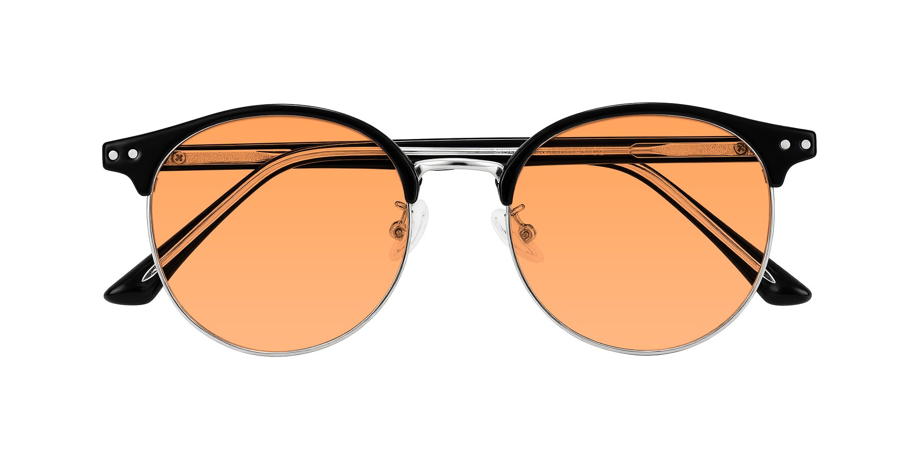 Folded Front of Karnes in Black/Silver with Medium Orange Tinted Lenses