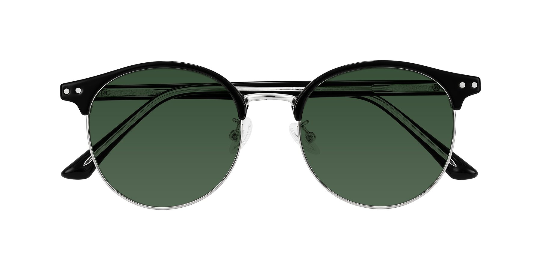 Folded Front of Karnes in Black/Silver with Green Tinted Lenses