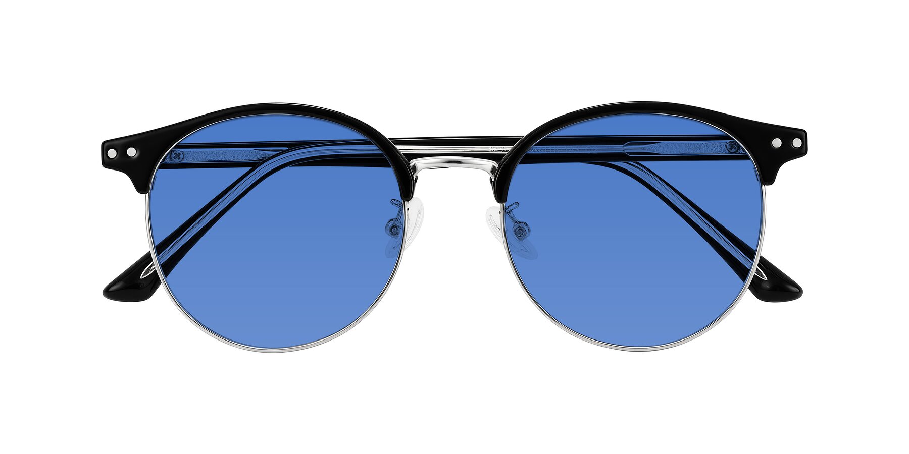 Folded Front of Karnes in Black/Silver with Blue Tinted Lenses