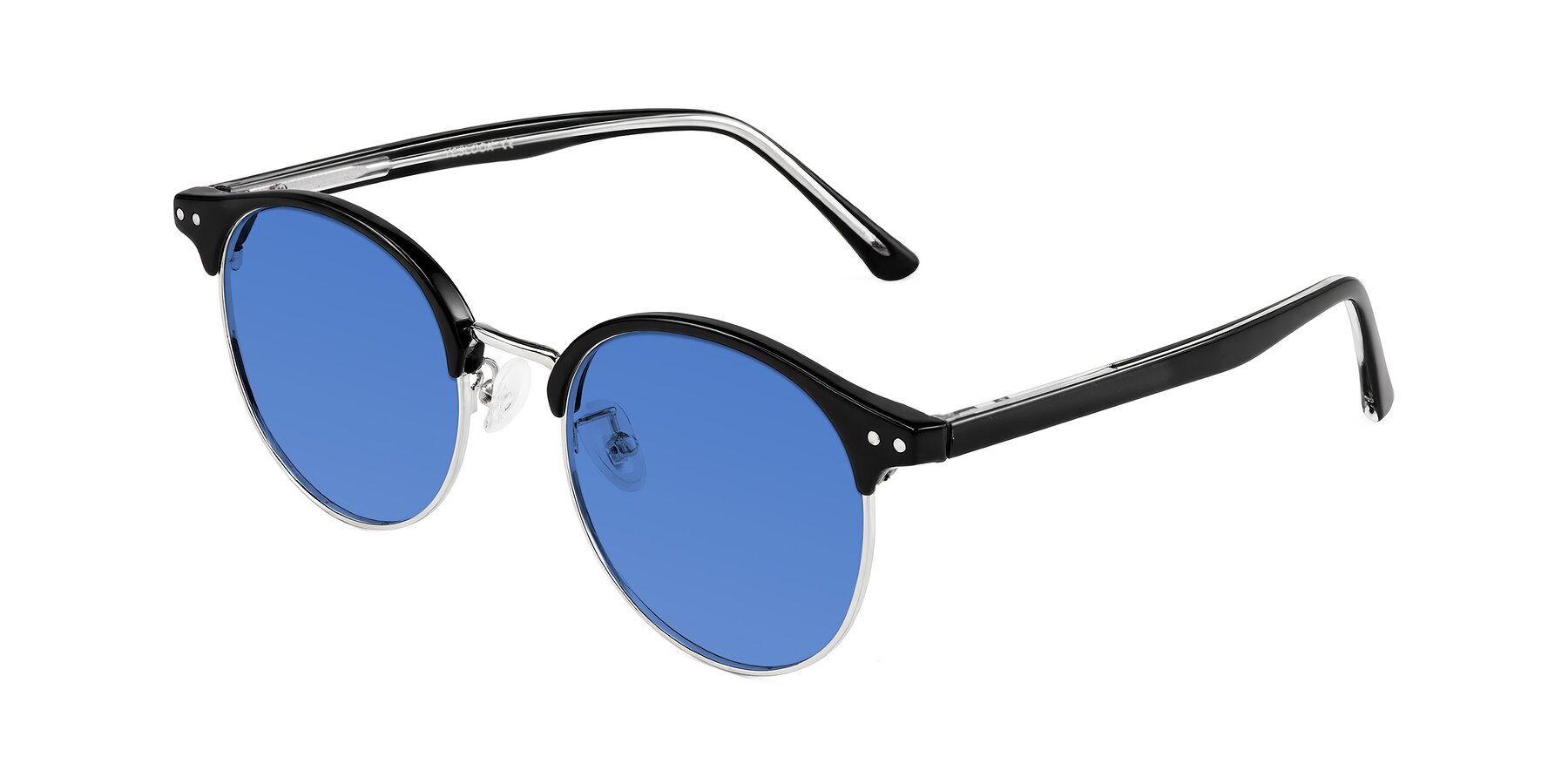Angle of Karnes in Black/Silver with Blue Tinted Lenses